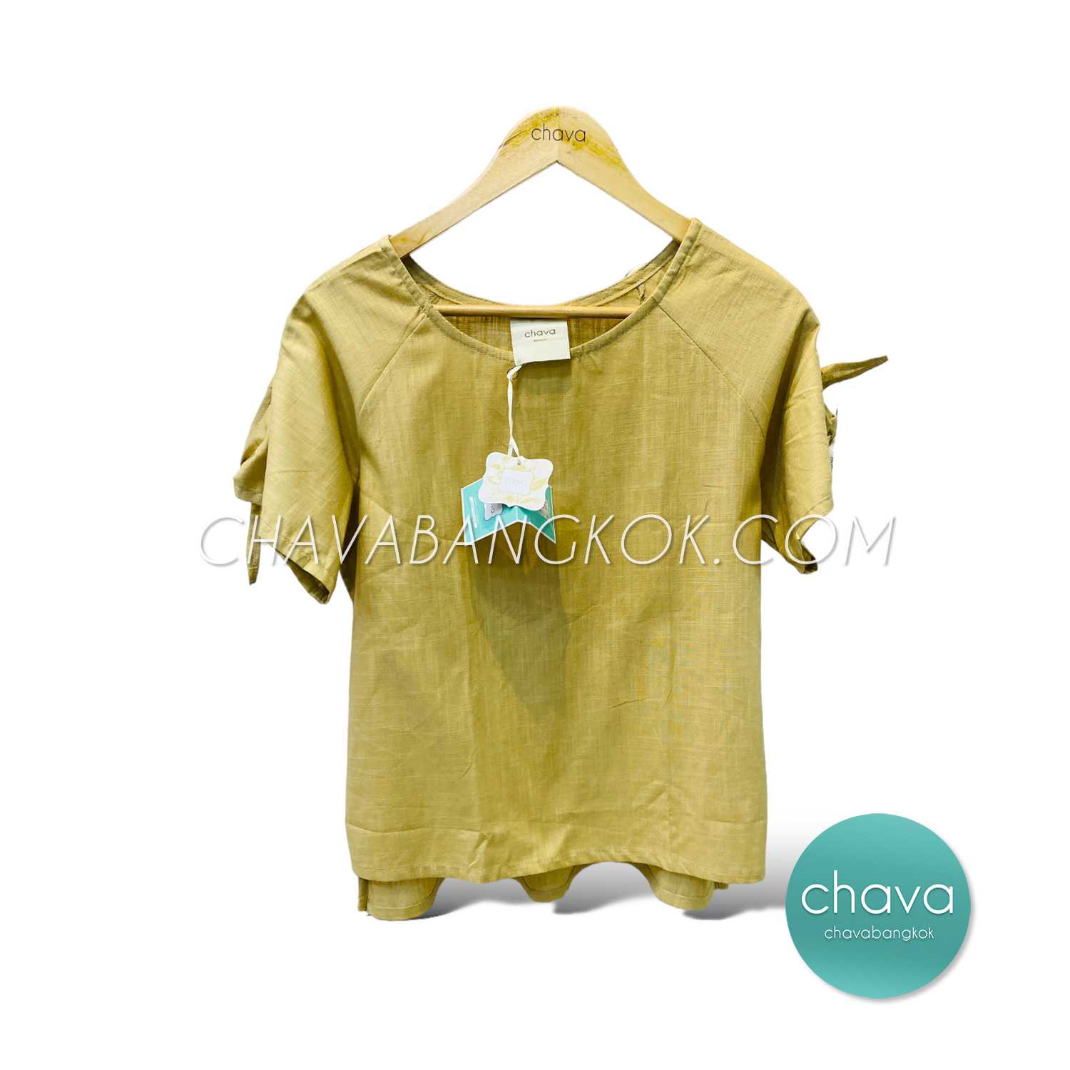 เสื้อ Top / BLOUSE (สีทอง) แขนโบว์ 2 ข้าง หลังจีบ