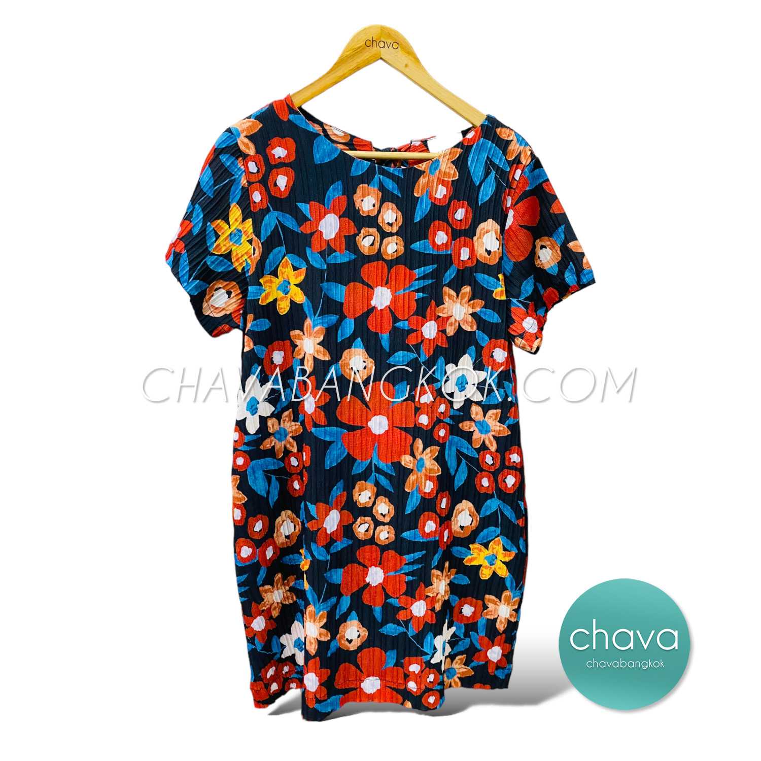 เสื้อ Mini Dress / ชุดเดรสสั้น (สีพื้นดำ -ลายดอกไม้)