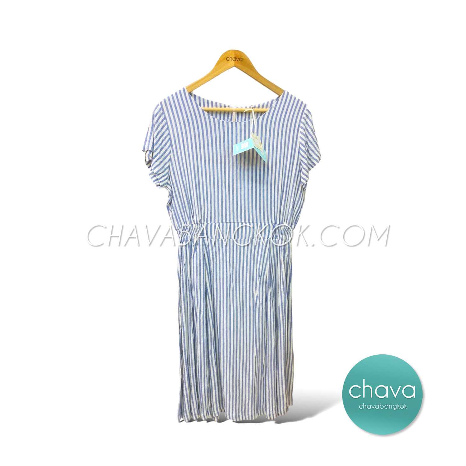 เสื้อ Mini Dress / ชุดเดรสสั้น ลายทาง (สีฟ้า)