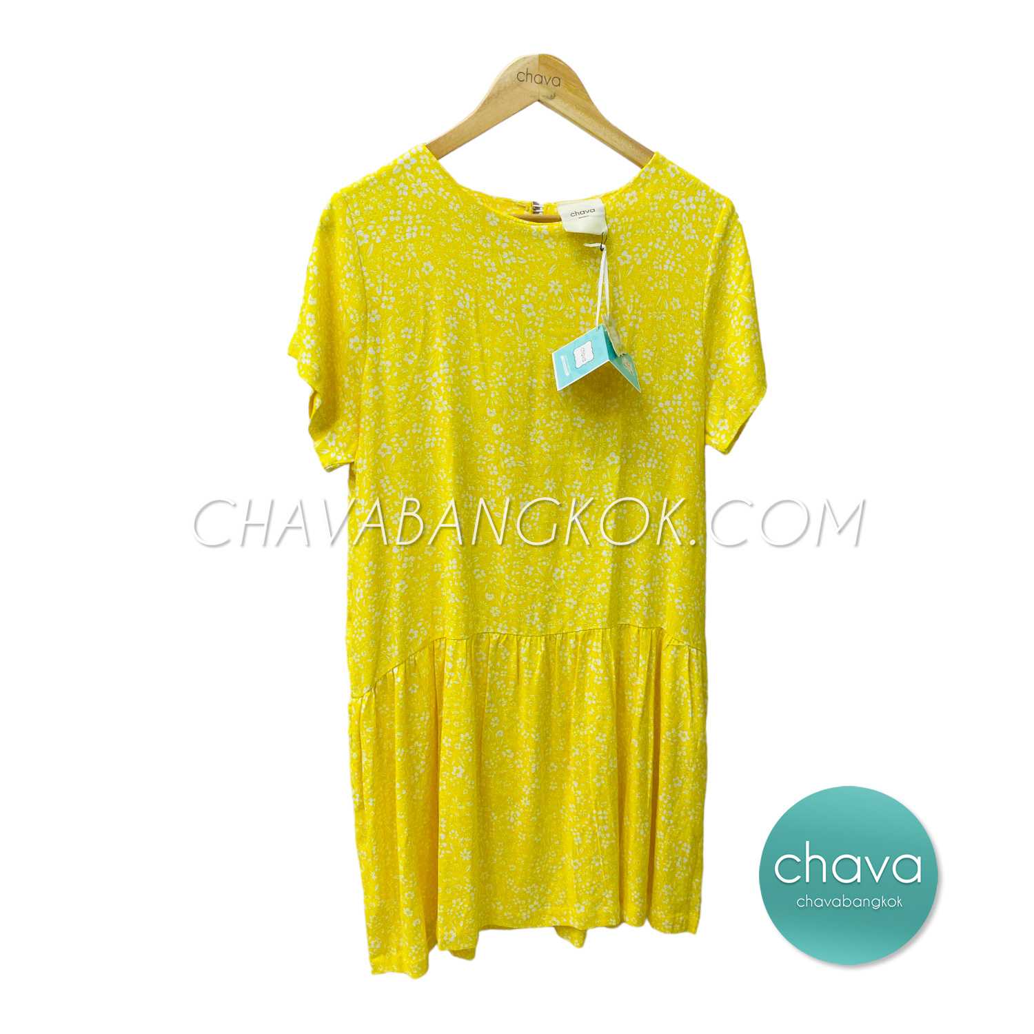 เสื้อ Mini Dress / ชุดเดรสสั้น ลายดอกไม้เล็ก (สีเหลือง)