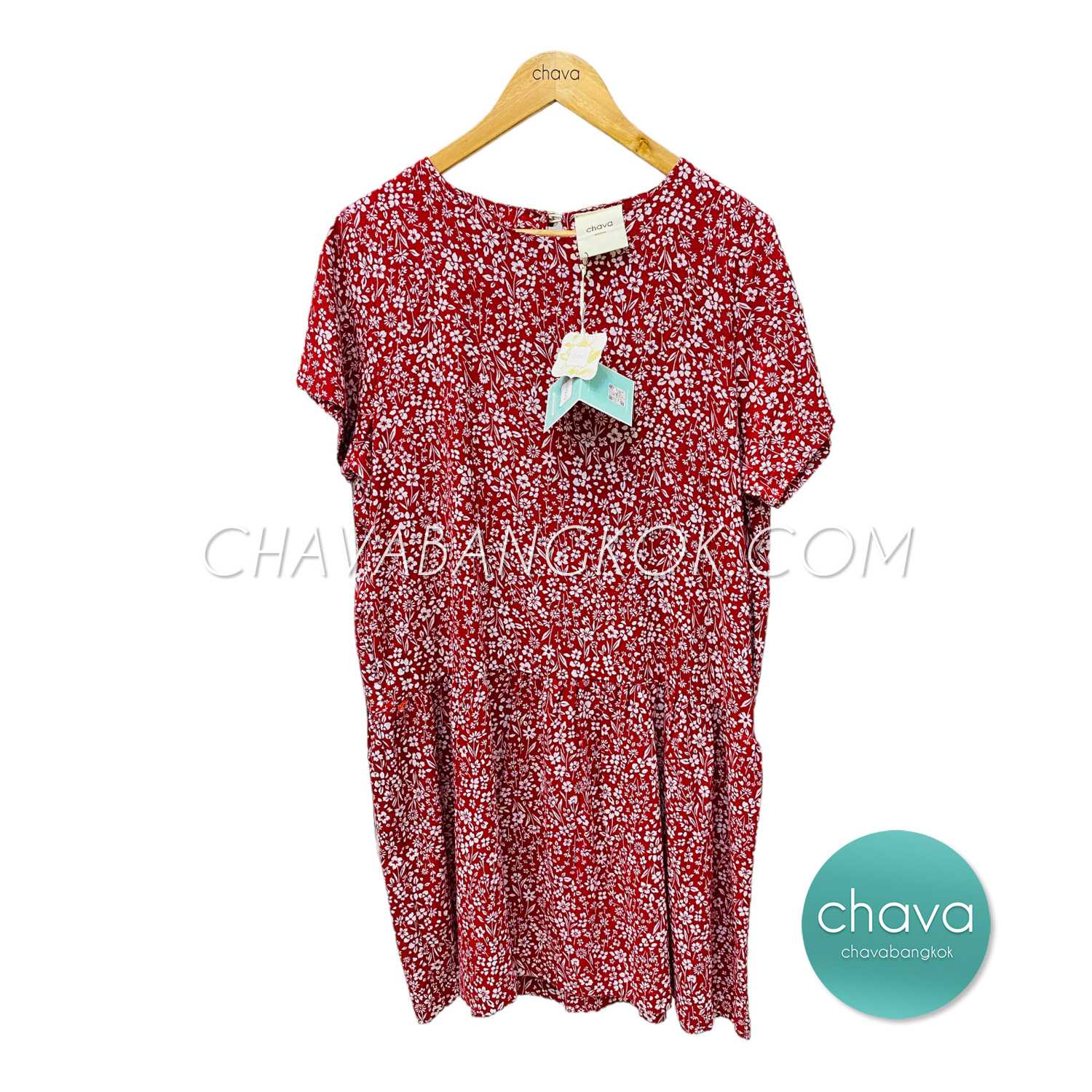 เสื้อ Mini Dress / ชุดเดรสสั้น ลายดอกไม้เล็ก (สีแดง)