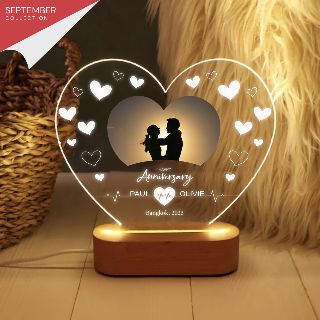 Happylife Heartbeat September   โคมไฟอะคริลิคสั่งทำ สกรีนUV ของขวัญวันเกิด ให้แฟน แต่งงาน วันครบรอบ