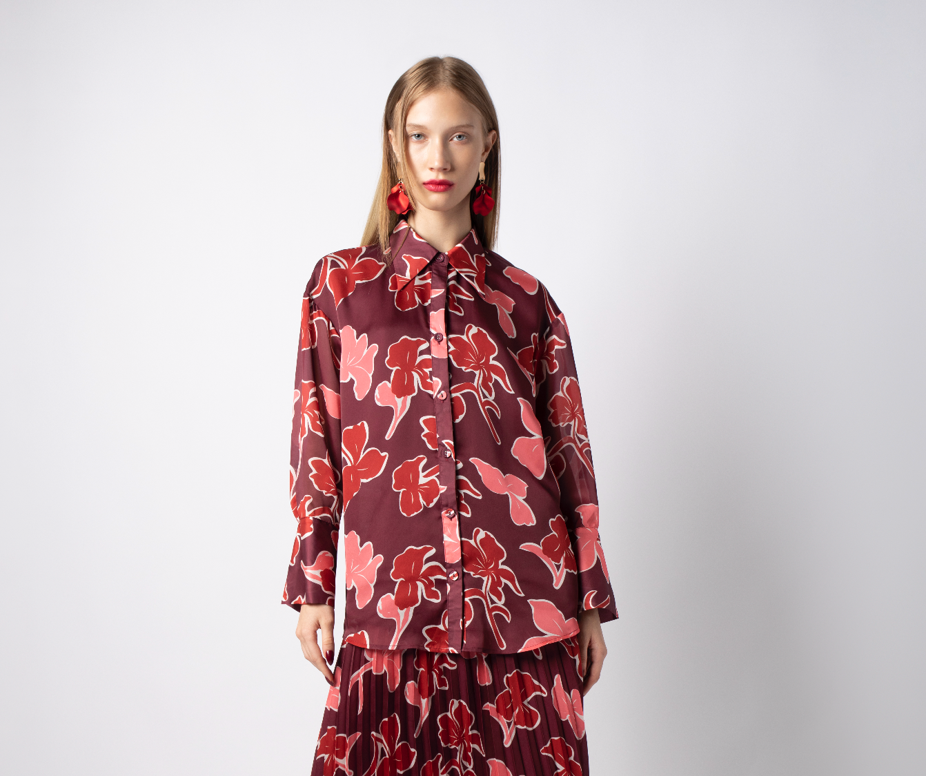 เสื้อเชิ้ตผ้าชีฟองลายฟลอรัล | Floral Print Chiffon Shirt | 06163