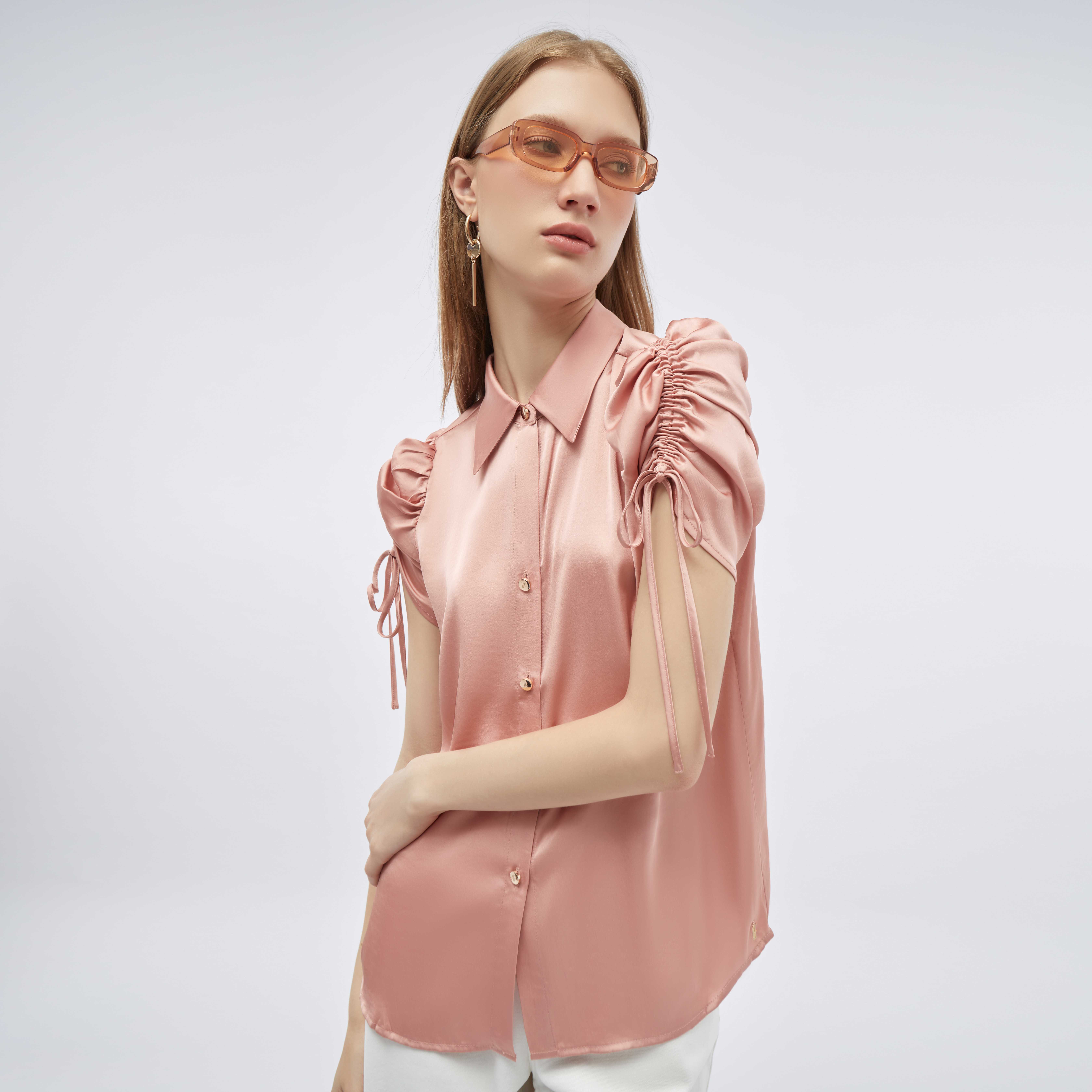 เสื้อเชิ้ตเบลาส์แต่งแขนผูกย่น | Ruched Sleeve Shirt Blouse | 06027