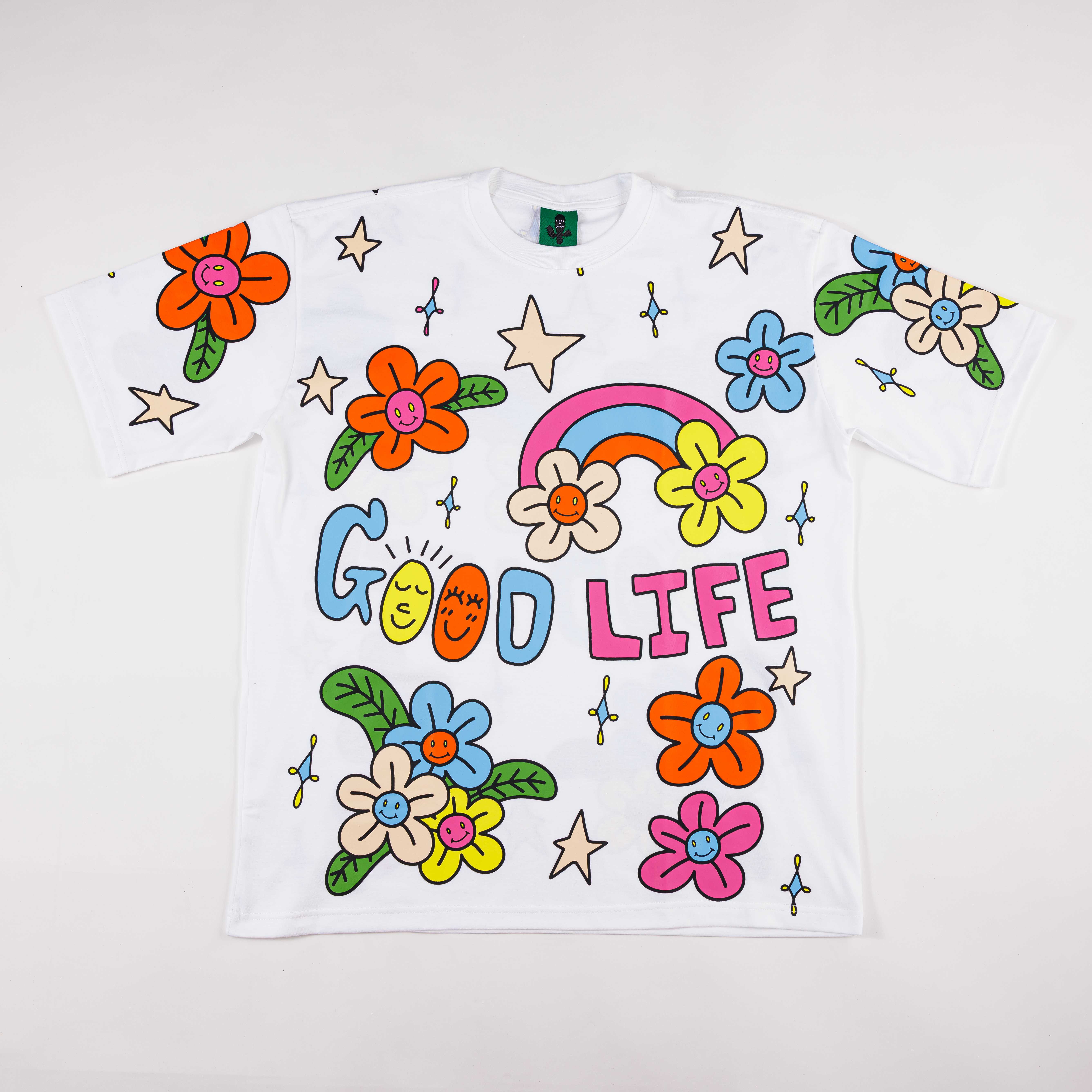 BS211 Oversize WHITE  T SHIRT cotton Silkscreen Good day