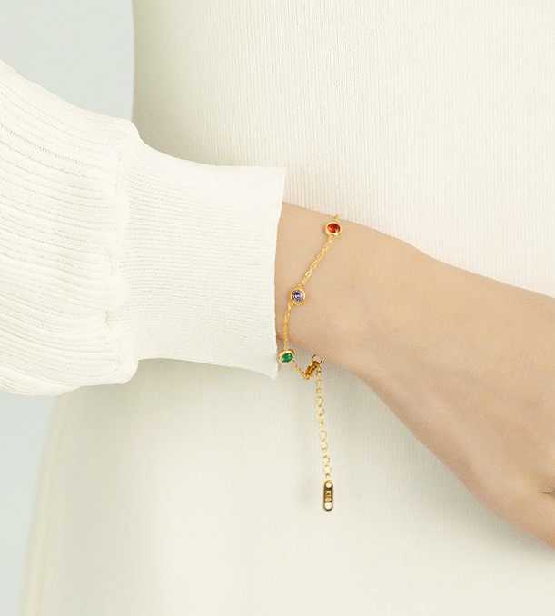 สร้อยข้อมือพลอยสี สร้อยข้อมือสีทอง พลอยสี สร้อยข้อมือทอง 18K เพชรเจ็ดสี สร้อยเพชรเจ็ดสี 🌈ส่งฟรี 🌈