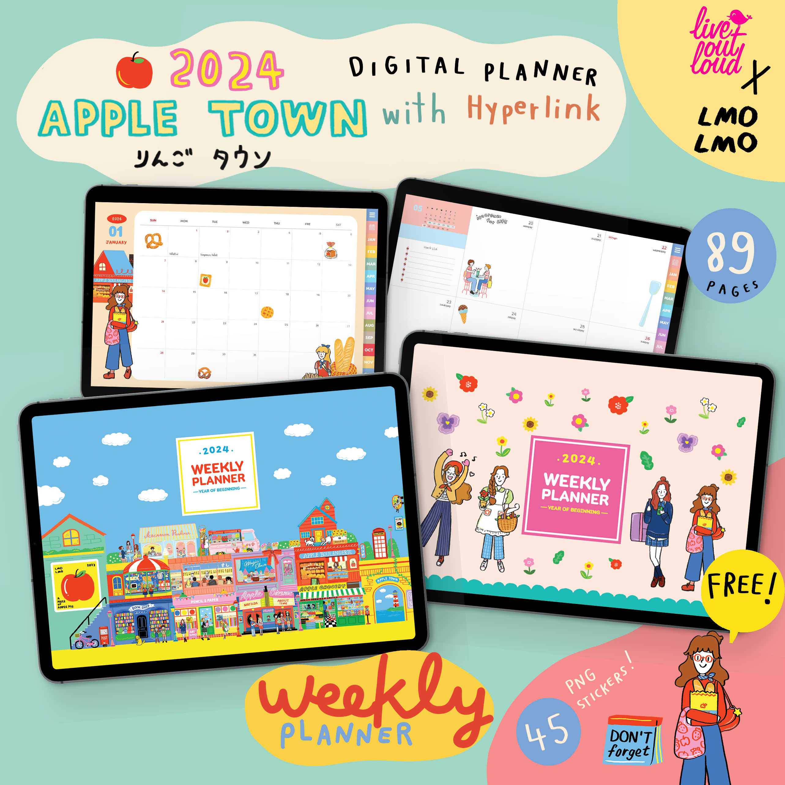 2024 Digital Planner (Weekly) + Free Stickers for Goodnotes (Live Out Loud x LMOLMO)