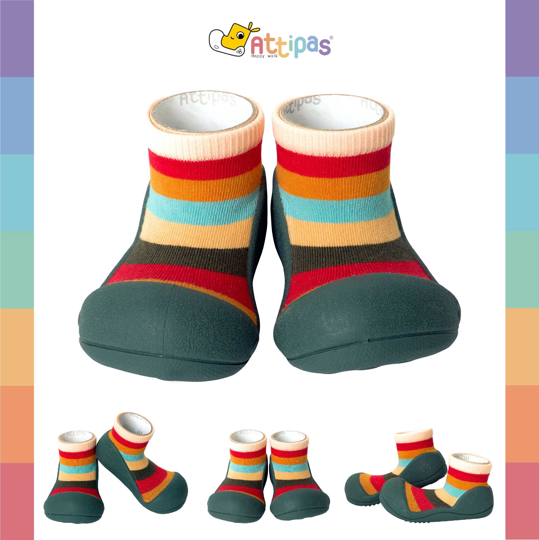 NEW 2023! รองเท้าหัดเดิน Attipas - รุ่น Tinted Rainbow- [สี :Khaki] [รุ่น Standard]