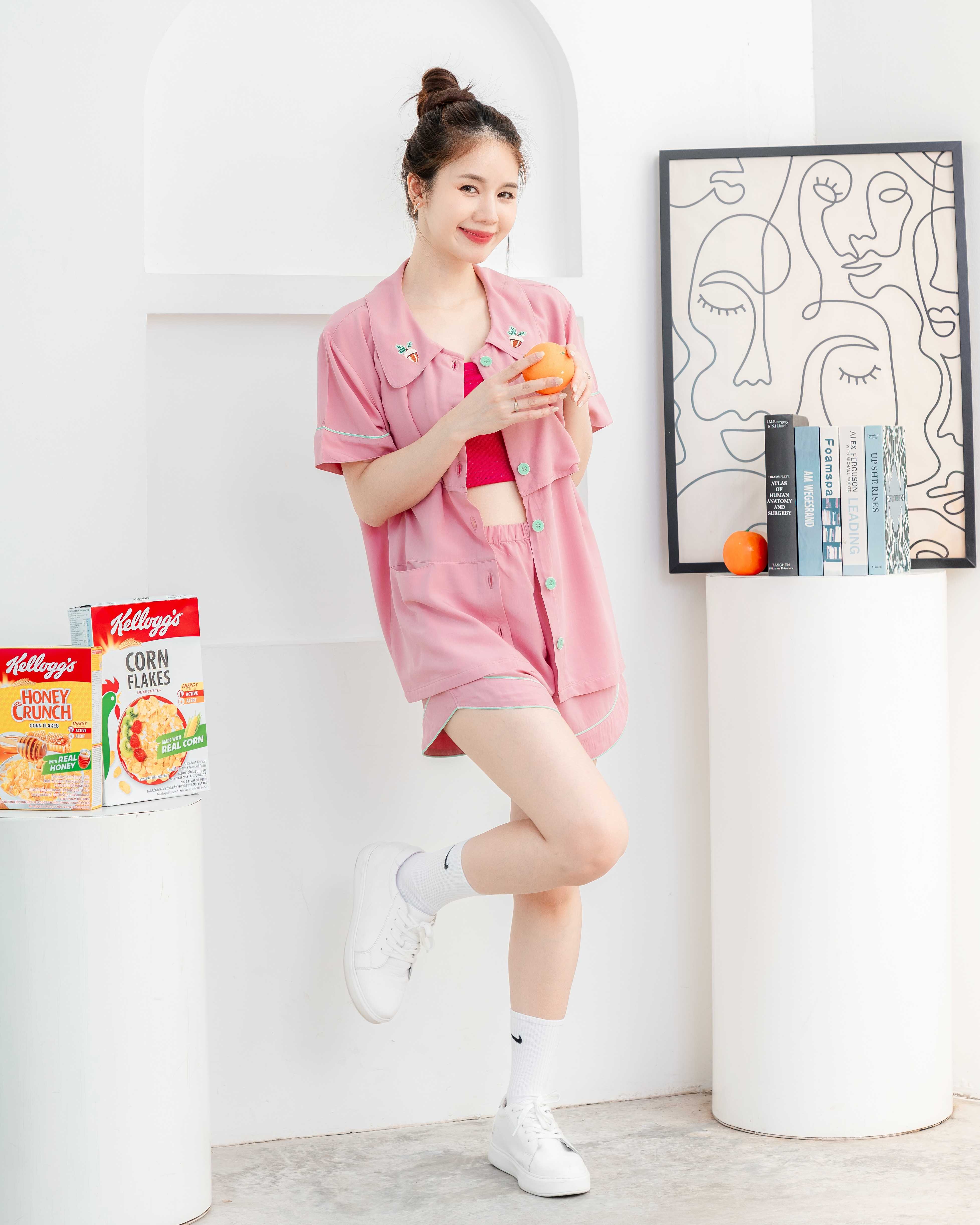 ชุดนอน แขนสั้น-ขาสั้น สี Flamingo 