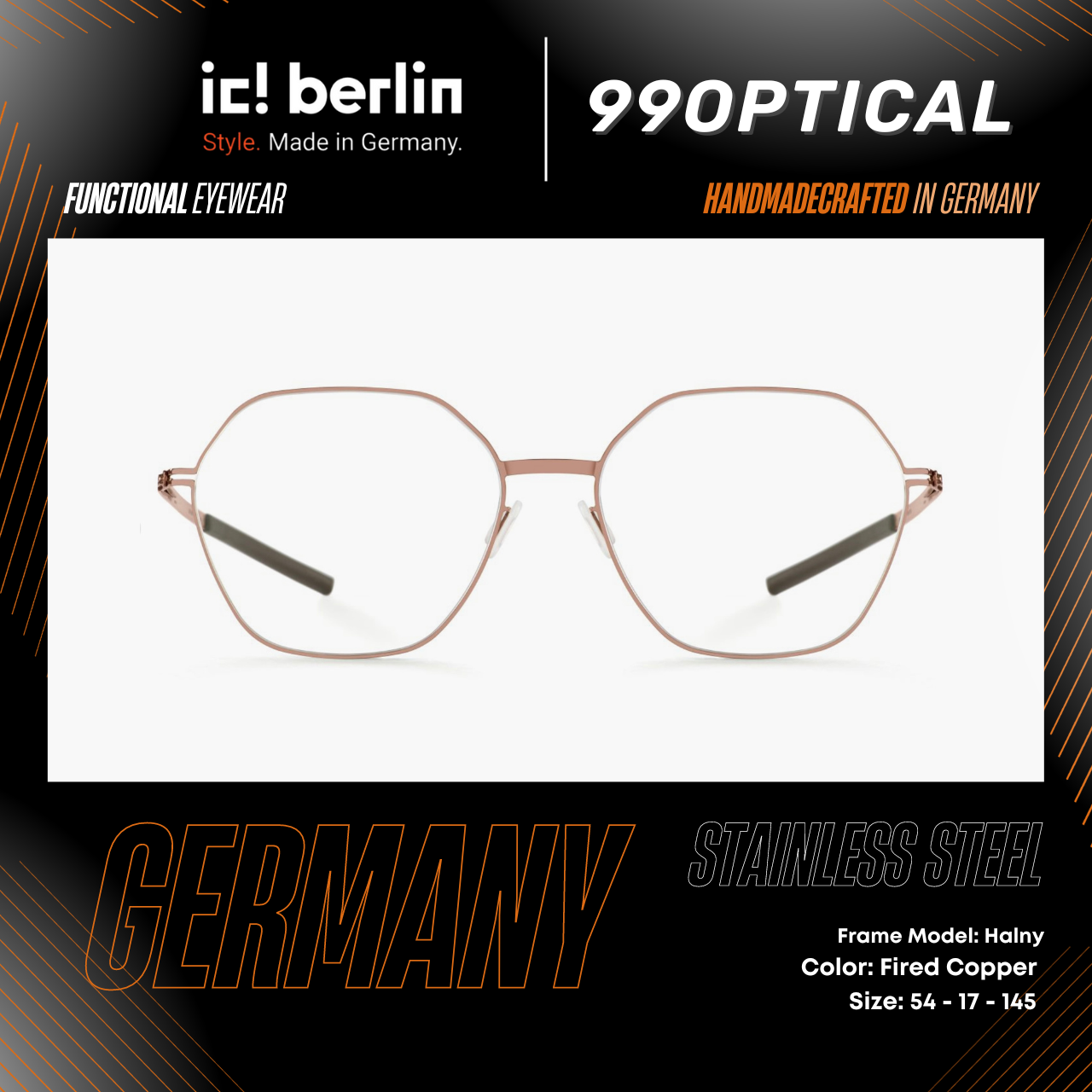 กรอบแว่นตา ic! berlin รุ่น Halny สี Graphite ทรง น้ำหนักเบา Made in Germany