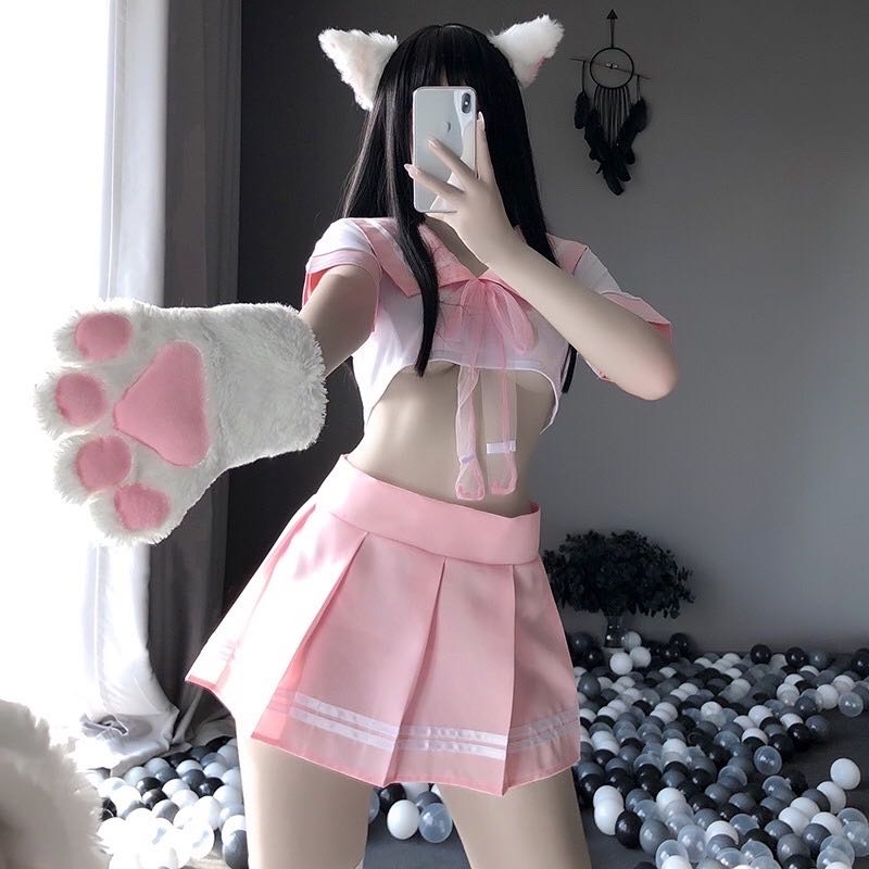 ชุดนักเรียนญี่ปุ่นสีชมพู 
