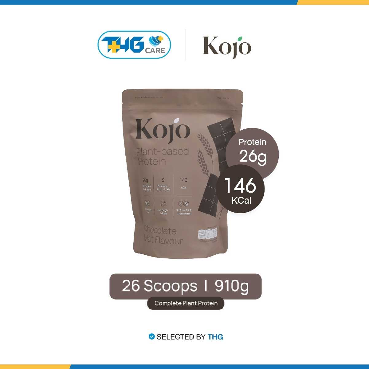 THG CARE -  Kojo Plant Based Protein Chocolate Malt Flavour (910g)โปรตีนจากพืชรสช็อกโกแลตมอลต์ 1 ถุง