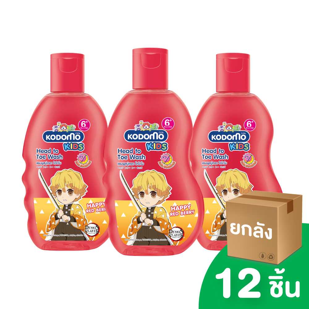 [ยกลัง] Kodomo X Demon Slayer Headto Toe Kids โคโดโม กลิ่น Happy Red Berry 200 มล. 12 ชิ้น