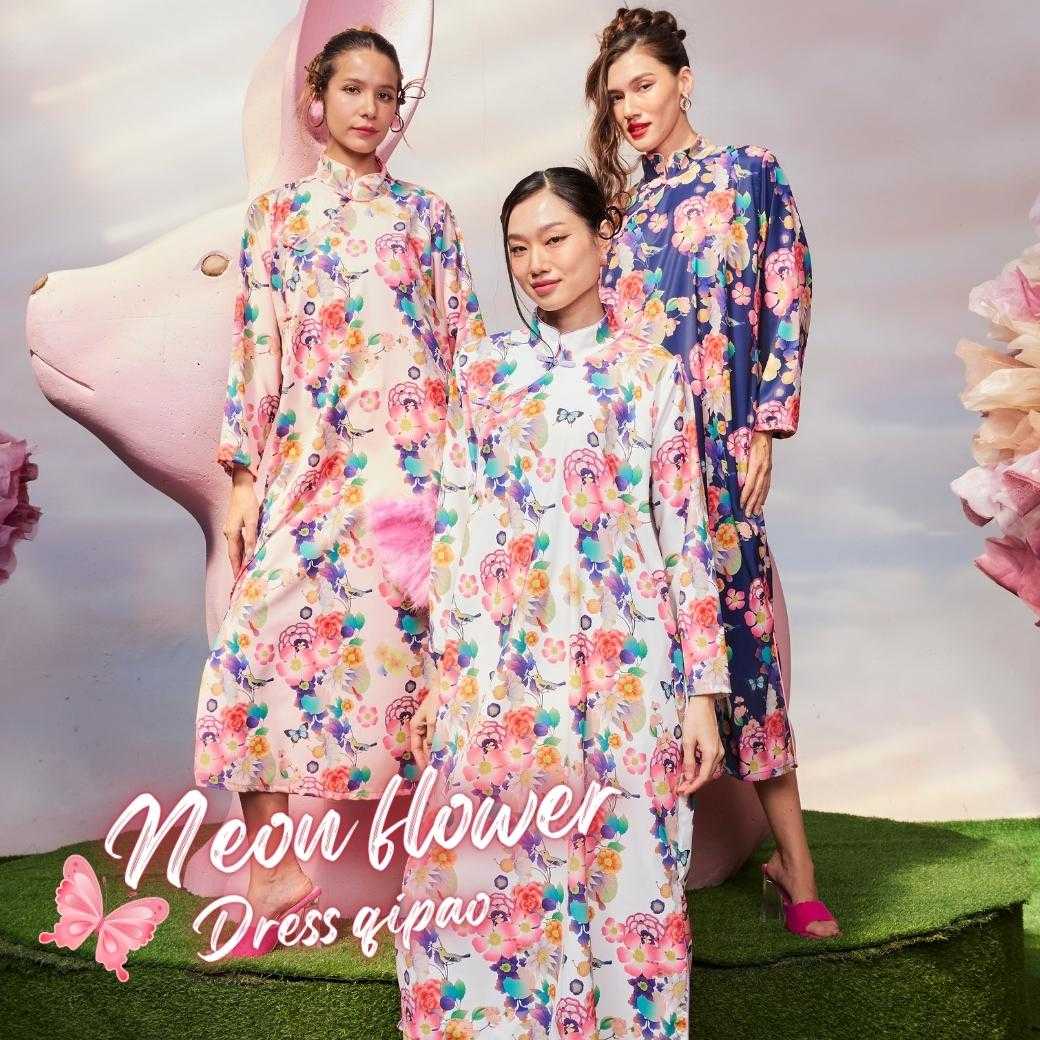 Dress qipao Neon Flower