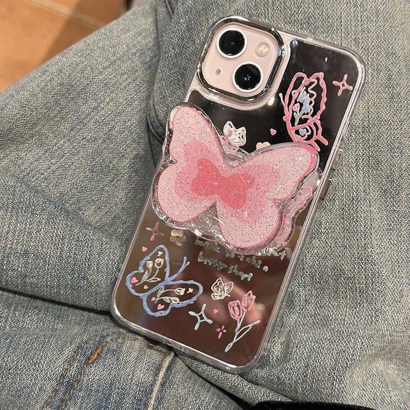สอบถามก่อนกดสั่ง เคสกระจก เคสผีเสื้อ กากเพชร holder griptok ดอกไม้ ผีเสื้อ ไอริง เคสไอโฟน เคสiPhone