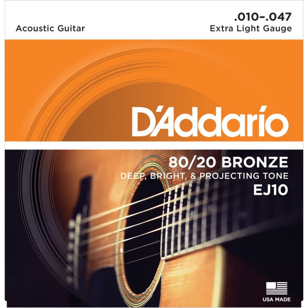 สายกีตาร์โปร่ง D’Addario EJ10 80/20 Bronze Extra Light 010-047