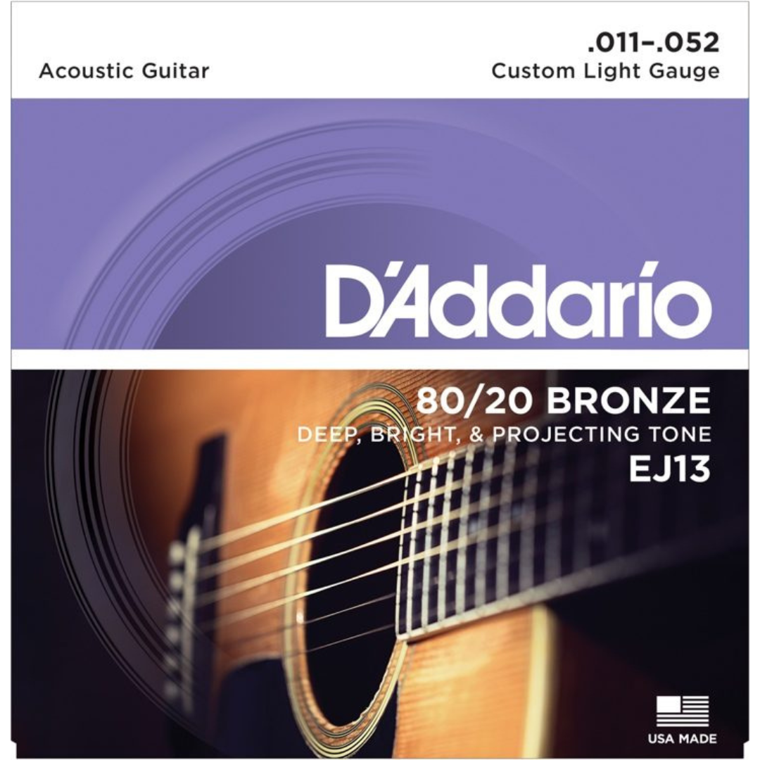 สายกีตาร์โปร่ง D’Addario EJ13 80/20 Bronze Custom Light 011-052
