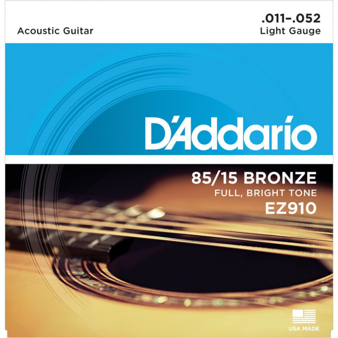 สายกีตาร์โปร่ง D’Addario EZ910 American Bronze 85/15 Light 011-052