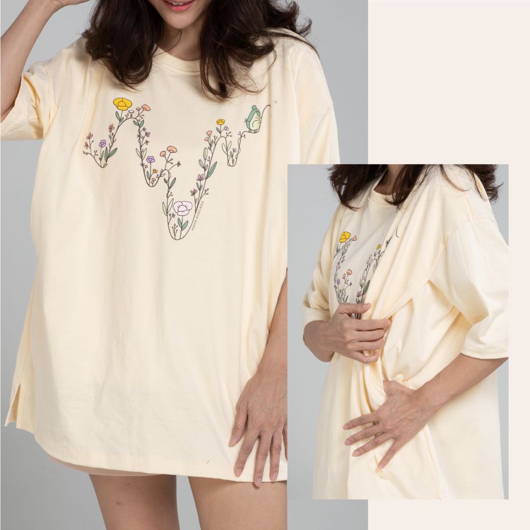 Maternity & Nursing Oversized T-Shirt | Cream