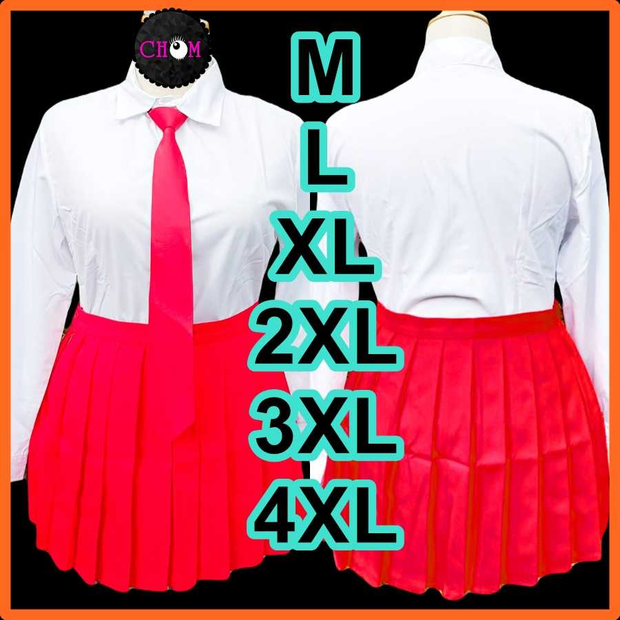 พร้อมส่ง ชุดนักเรียนกระโปรงแดง แขนยาว M-4XL ไม่โป๊ พร้อมเนคไทค พร้อมส่ง ชุดนักเรียนสีแดง