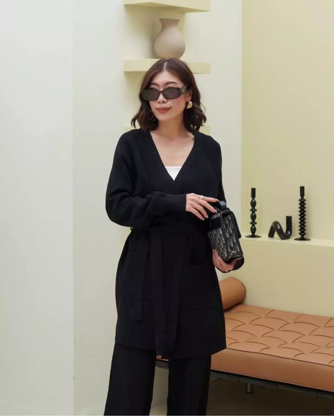 Korea Knit Long Cardigan with Rope + Wide Leg Pants Set 