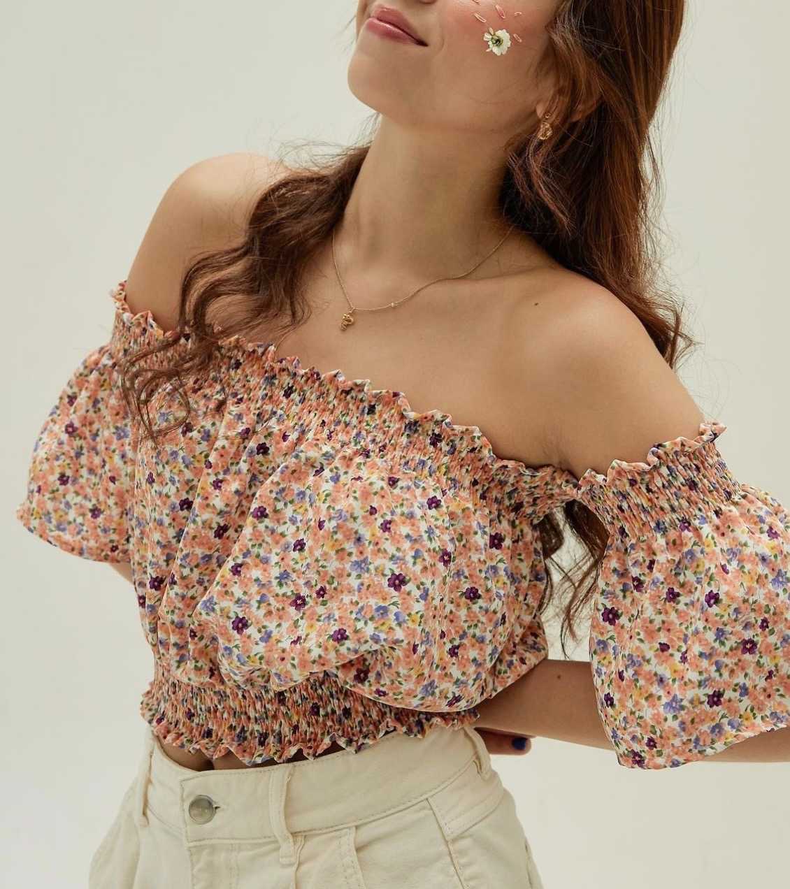 063 - Hera Top ลายดอกไม้สีส้ม