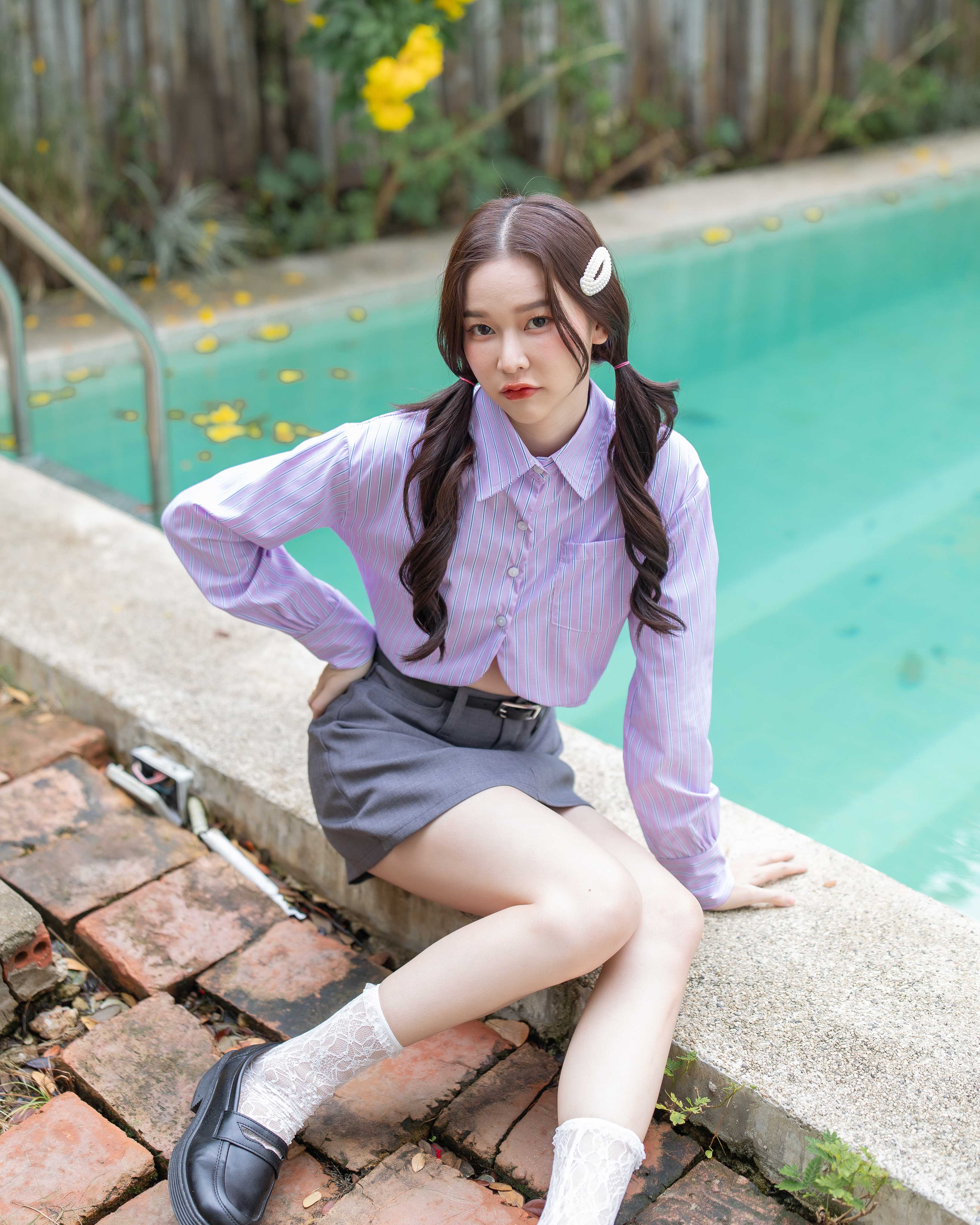 Candy striped shirt - purple