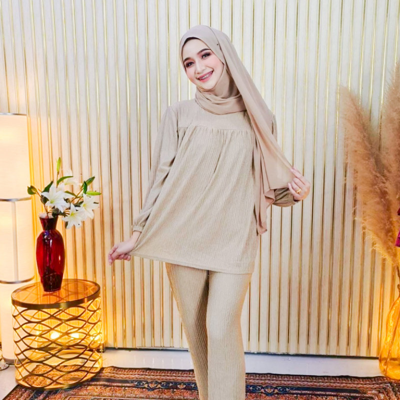 ชุดเซ็ตกางเกงอิสลามผ้าอัดพีท สวมใส่ง่าย เนื้อผ้าเบาบางสบายไม่ร้อน IM30