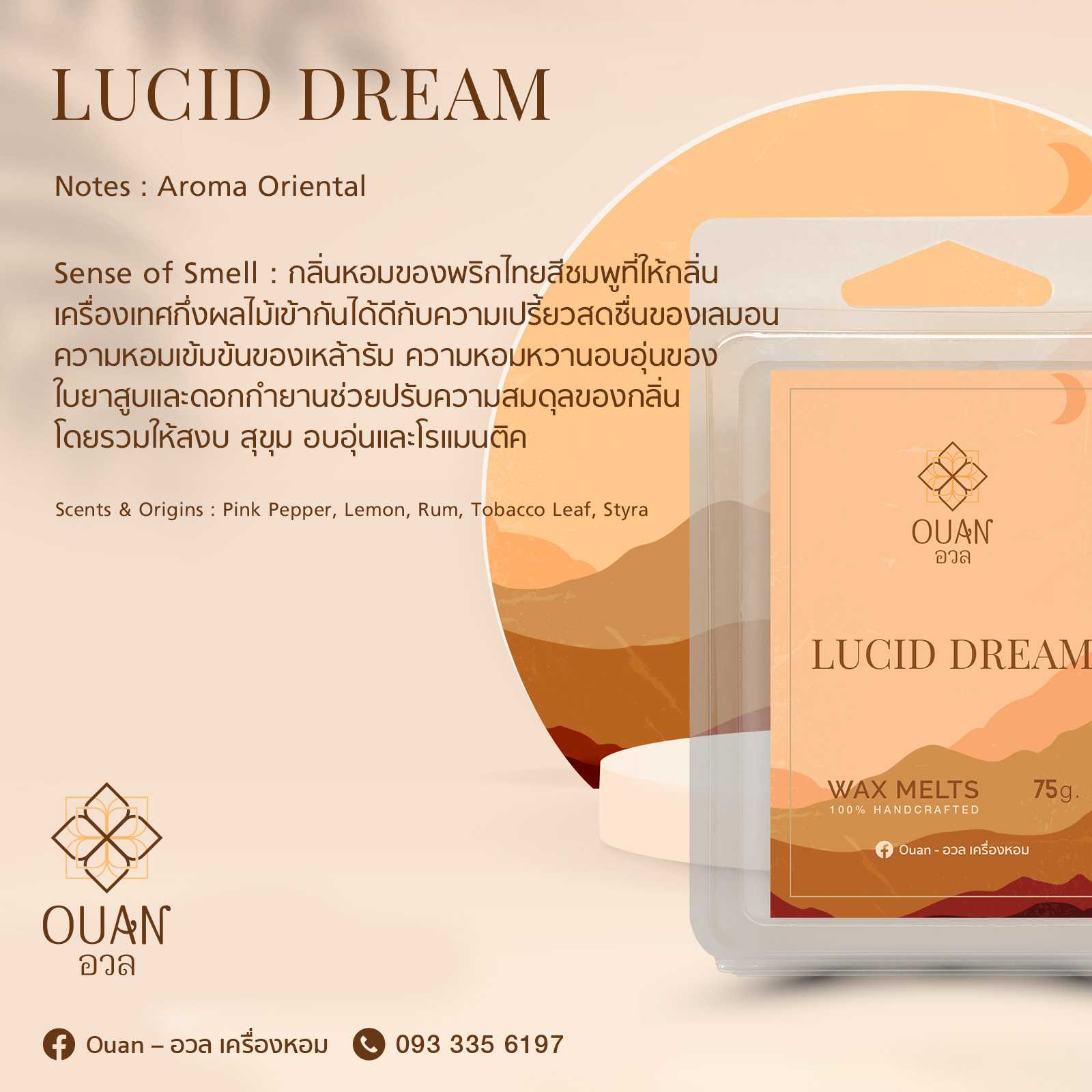 Soy Wax Melts กลิ่น Lucid Dream สงบ อบอุ่น โรแมนติค | อวล ก้อนเทียนหอม ขนาด 75 กรัม