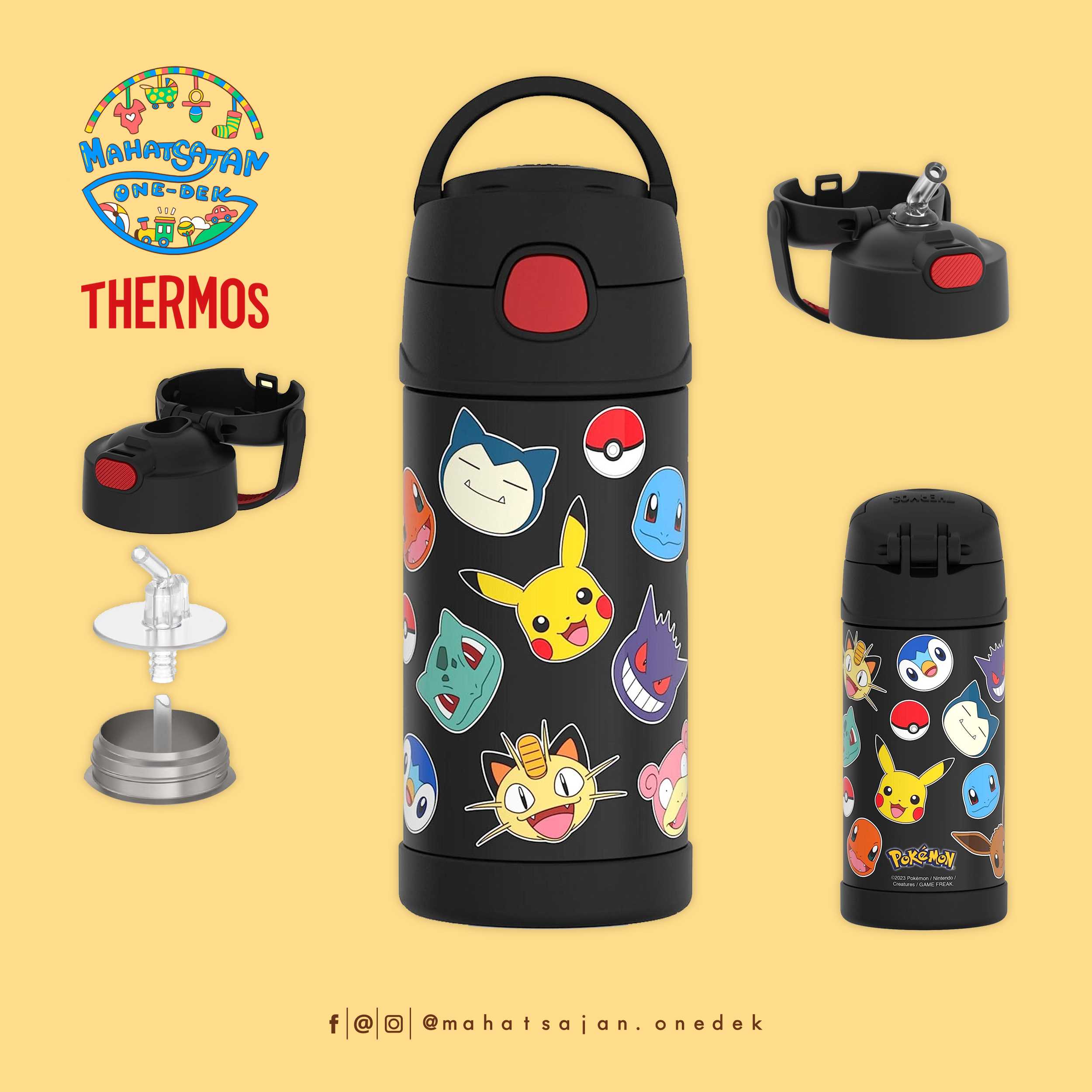 Pokémon Thermos Vacuum Insulated Stainless Steel 12 Oz Funtainer กระติกดูดน้ำแตนเลส