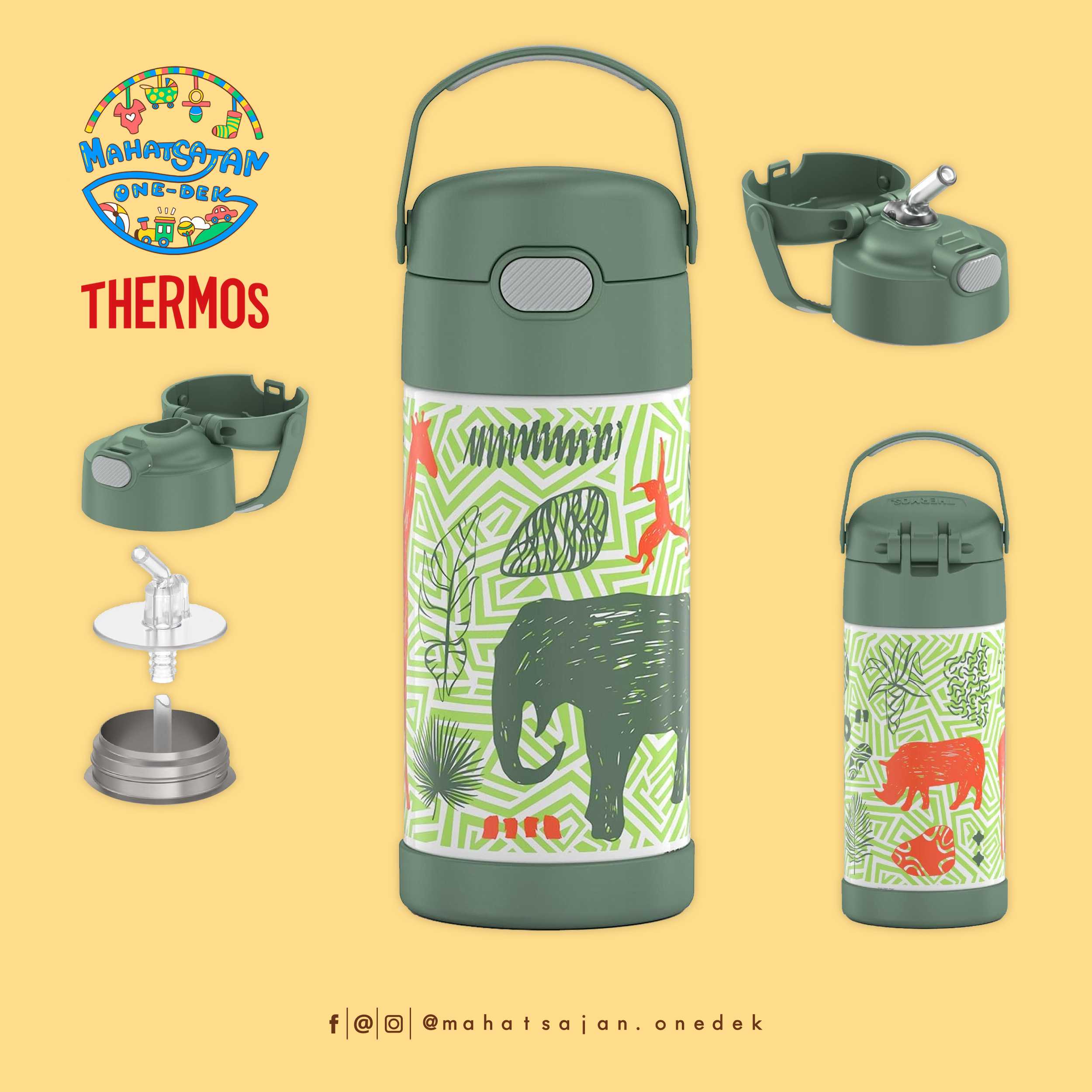 Jungle Kingdom Thermos Vacuum Insulated Stainless Steel 12 Oz Funtainer กระติกดูดน้ำแตนเลส