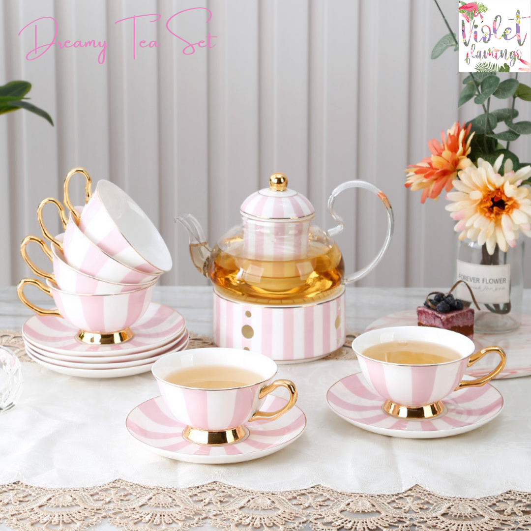 Dreamy Tea Set (with Gift Box) ชุดน้ำชาสไตล์ Retro สีขาวชมพู