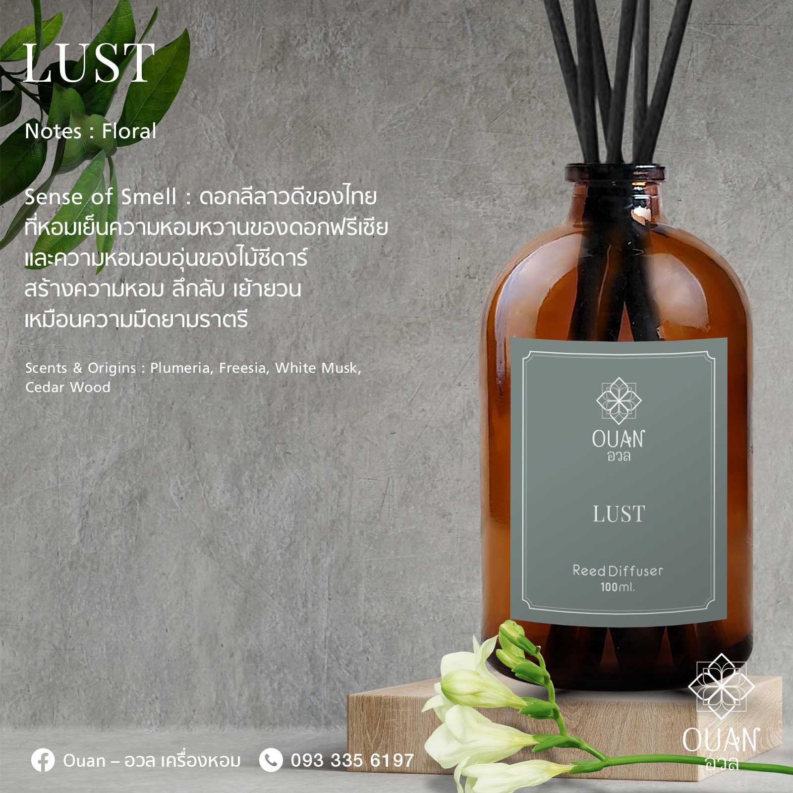 Reed Diffuser (100 ml) กลิ่น Lust เย้ายวน ลุ่มหลง ราคะ | อวล | ก้านไม้หอม ก้านไม้หอมปรับอากาศ