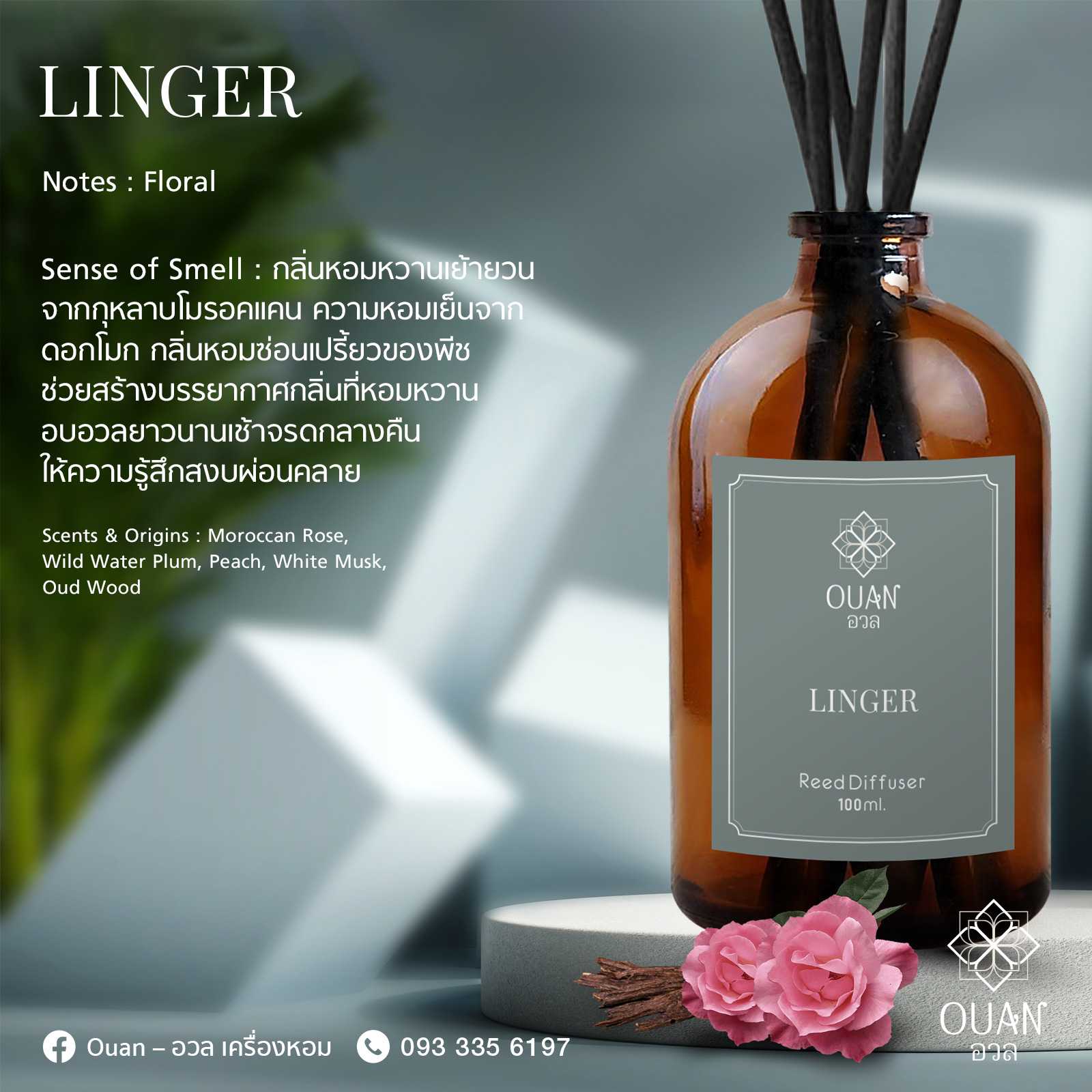 Reed Diffuser (100 ml) กลิ่น Linger หยอกล้อ ขี้เล่น สดชื่น| อวล | ก้านไม้หอม ก้านไม้หอมปรับอากาศ