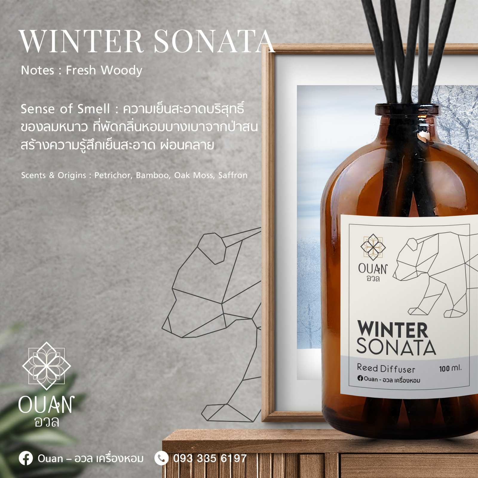 Reed Diffuser (100 ml) กลิ่น Winter Sonata สะอาด สงบ ผ่อนคลาย | อวล | ก้านไม้หอม ก้านไม้หอมปรับอากาศ