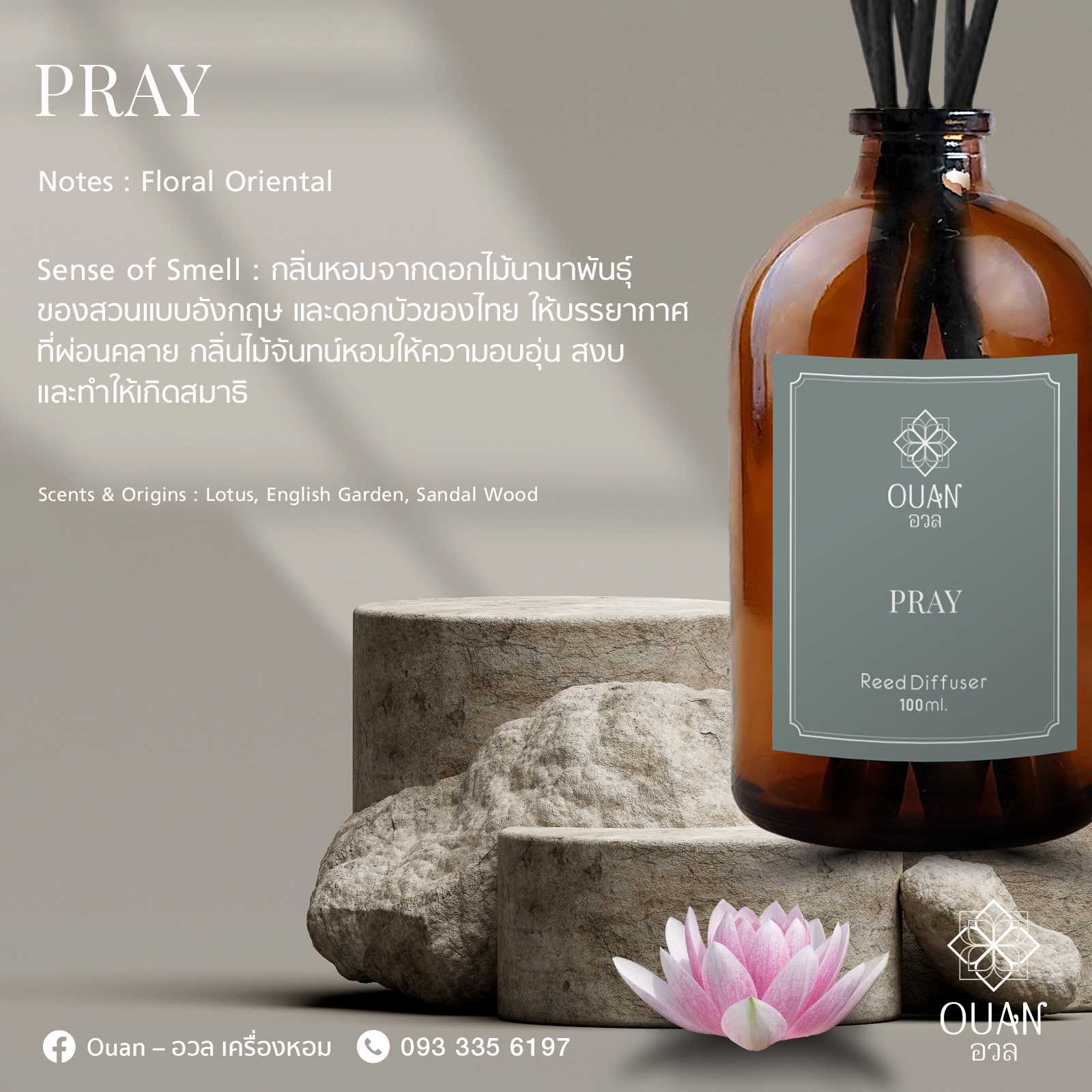 Reed Diffuser (100 ml) กลิ่น Pray สงบ สมาธิ ผ่อนคลาย | อวล | ก้านไม้หอม ก้านไม้หอมปรับอากาศ