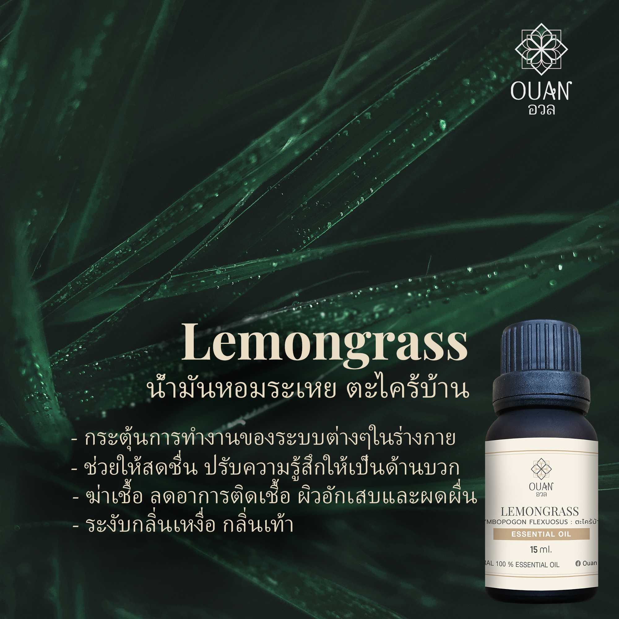 Pure Essential Oil น้ำมันหอมระเหย 100% ตะไคร้บ้าน Lemongrass | 15 ml. พร้อมจุกหยดในตัว | อวล