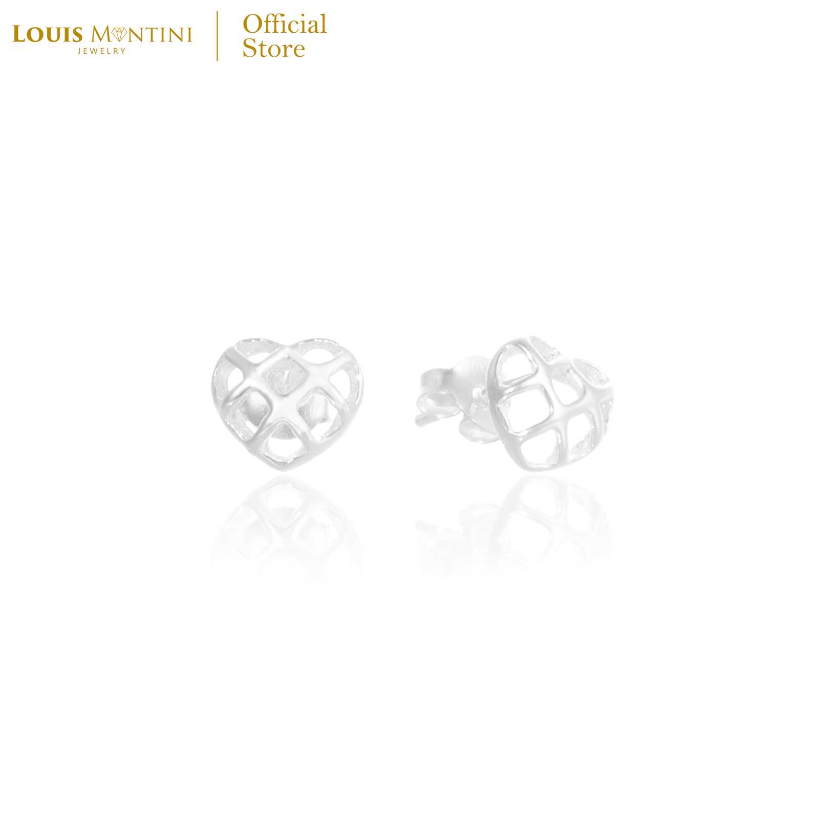 Louis Montini (Jewelry) Sterling Silver 925 ต่างหูเงินแท้ 92.5% ต่างหูรูปหัวใจตาข่าย LJER115
