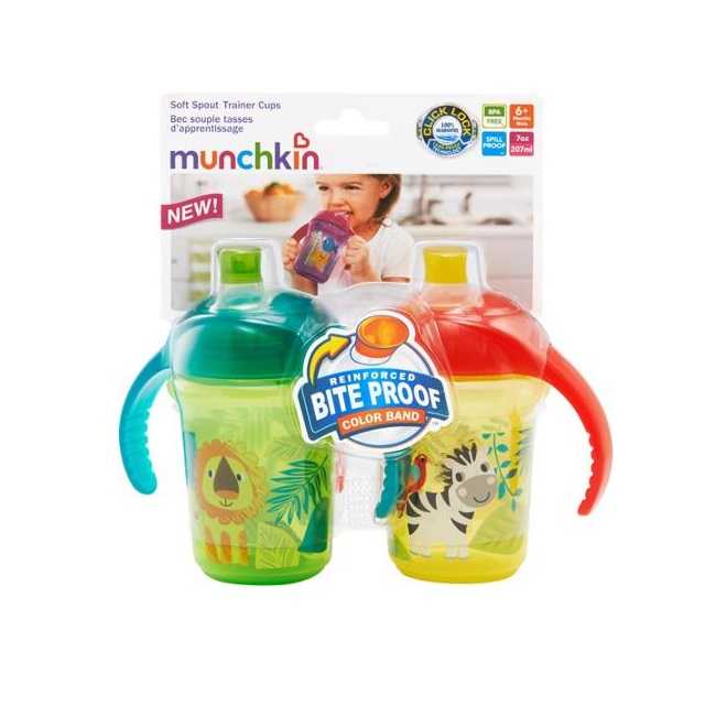 #แก้วหัดดื่ม Munckin : MNK43843 Click Lock 7oz Bite Proof Decorated Trainer Cup - 2pk