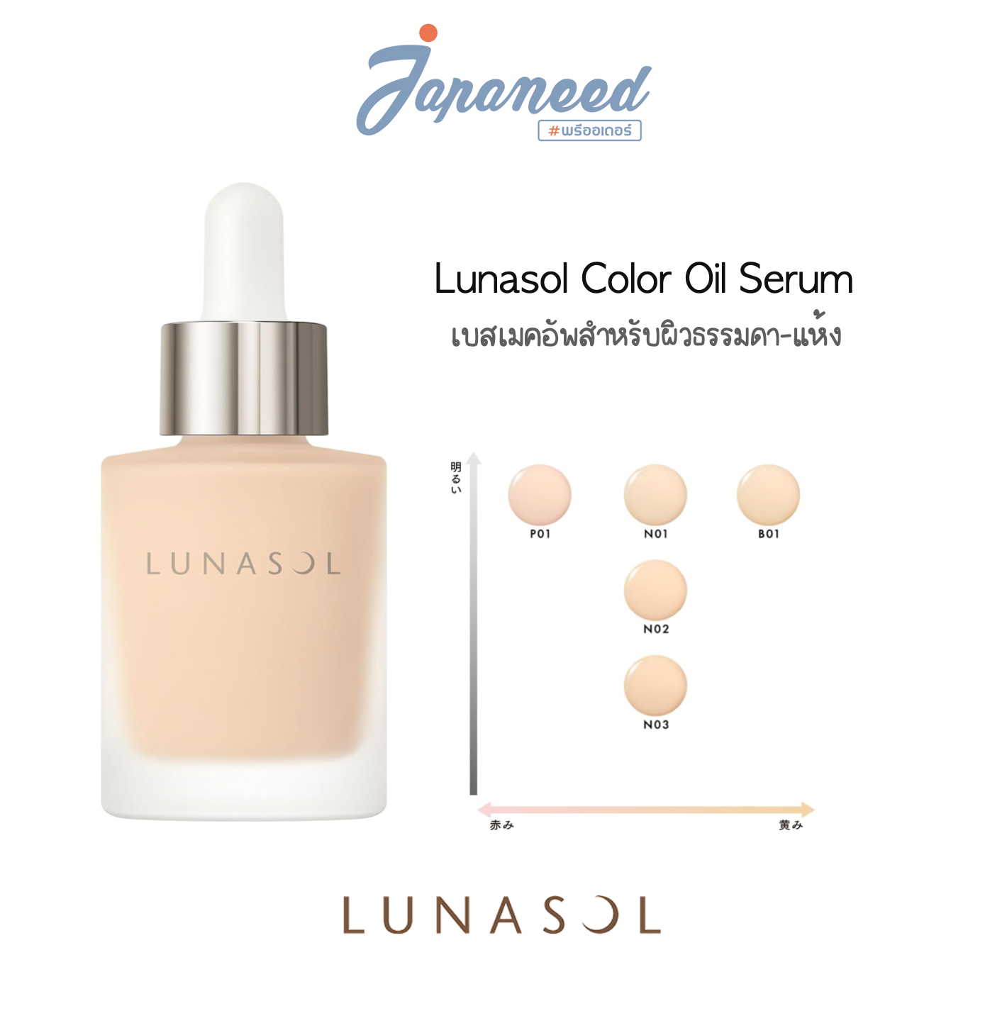 Pre-order: LUNASOL Color Oil Serum  รองพื้นงานผิวปกปิดเเน่น เน้นงานผิวธรรมชาติ ผิวธรรมดา-แห้ง 23ml