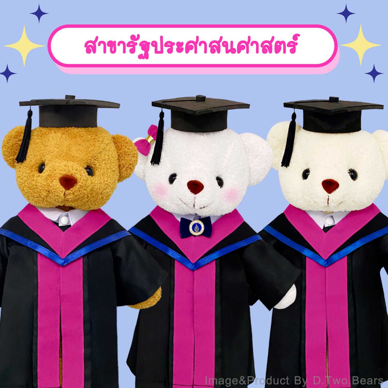 ตุ๊กตาหมีชุดครุย มหิดล สาขารัฐประศาสนศาสตร์(แถบสีชมพูเข้ม)