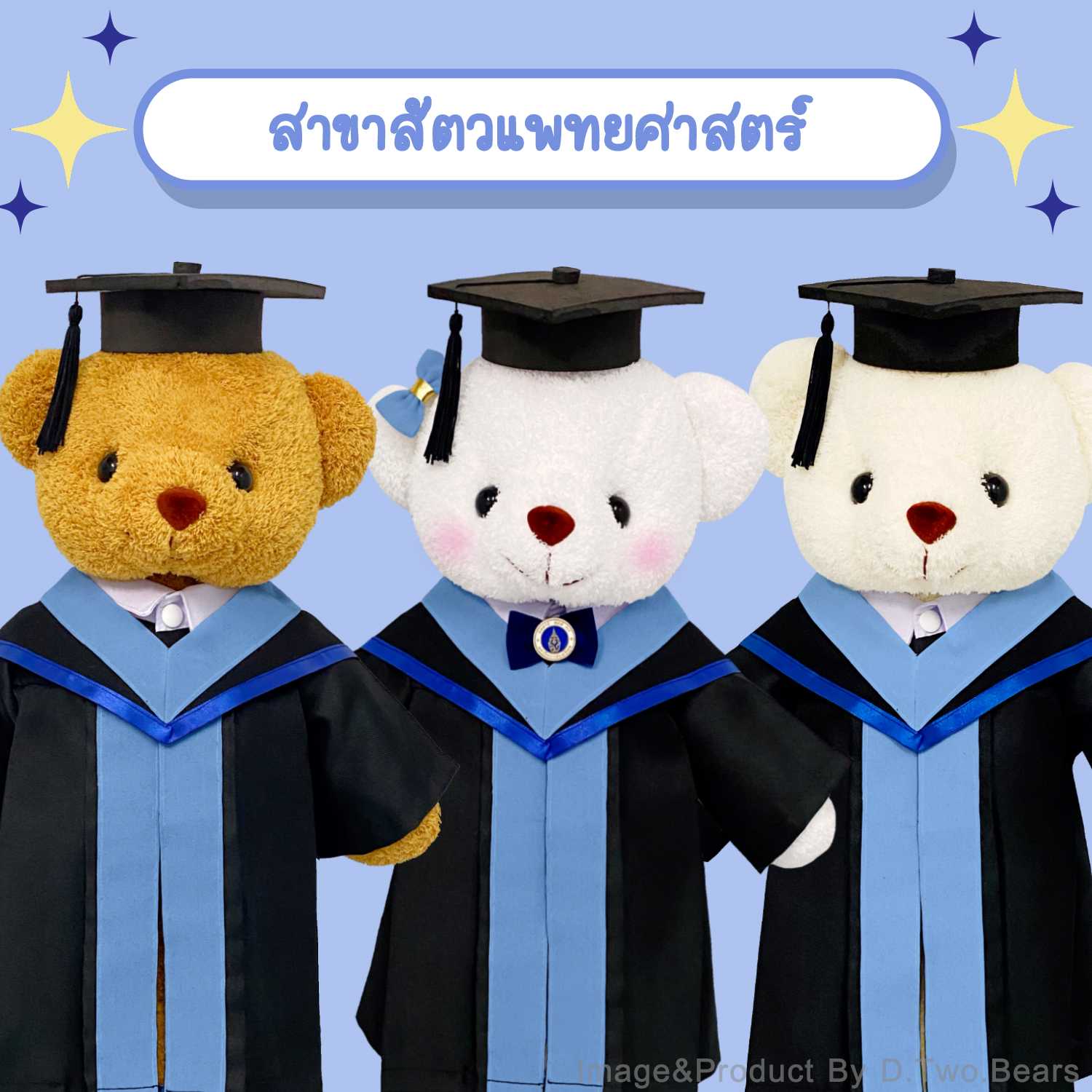 ตุ๊กตาหมีชุดครุย มหิดล สาขาสัตวแพทย์(แถบสีฟ้าหม่น)
