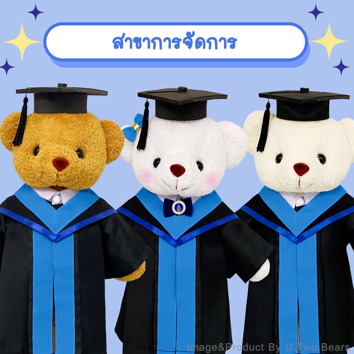 ตุ๊กตาหมีชุดครุย มหิดล สาขาการจัดการ(แถบสีฟ้า)