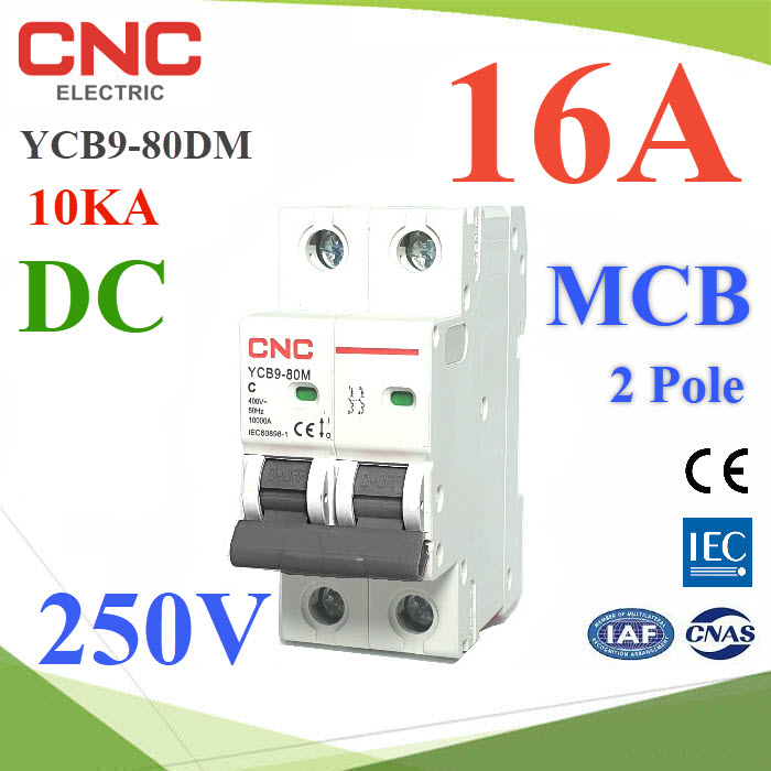 เบรกเกอร์ DC 250V 16A 2Pole เบรกเกอร์ไฟฟ้า CNC 10KA โซลาร์เซลล์