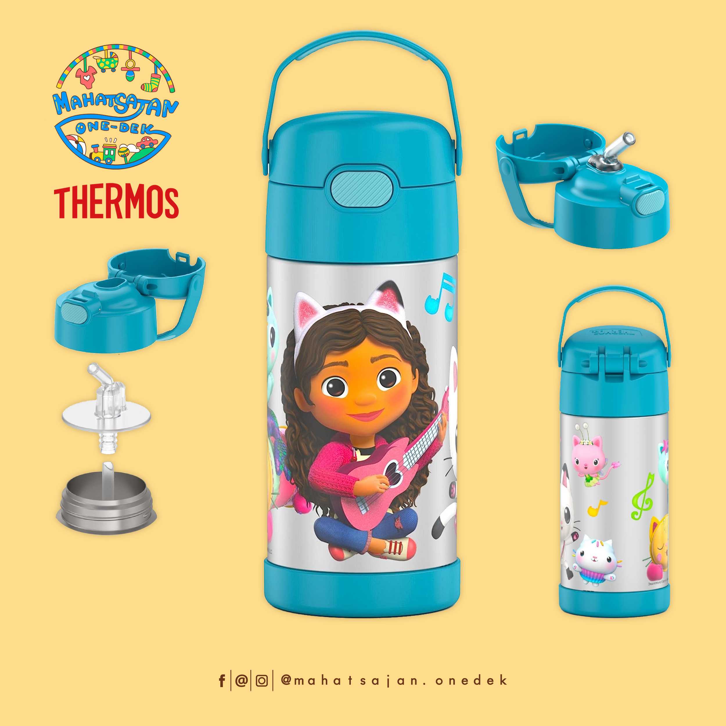 Gabby's Dollhouse Thermos Vacuum Insulated Stainless Steel 12 Oz Funtainer กระติกดูดน้ำแตนเลส