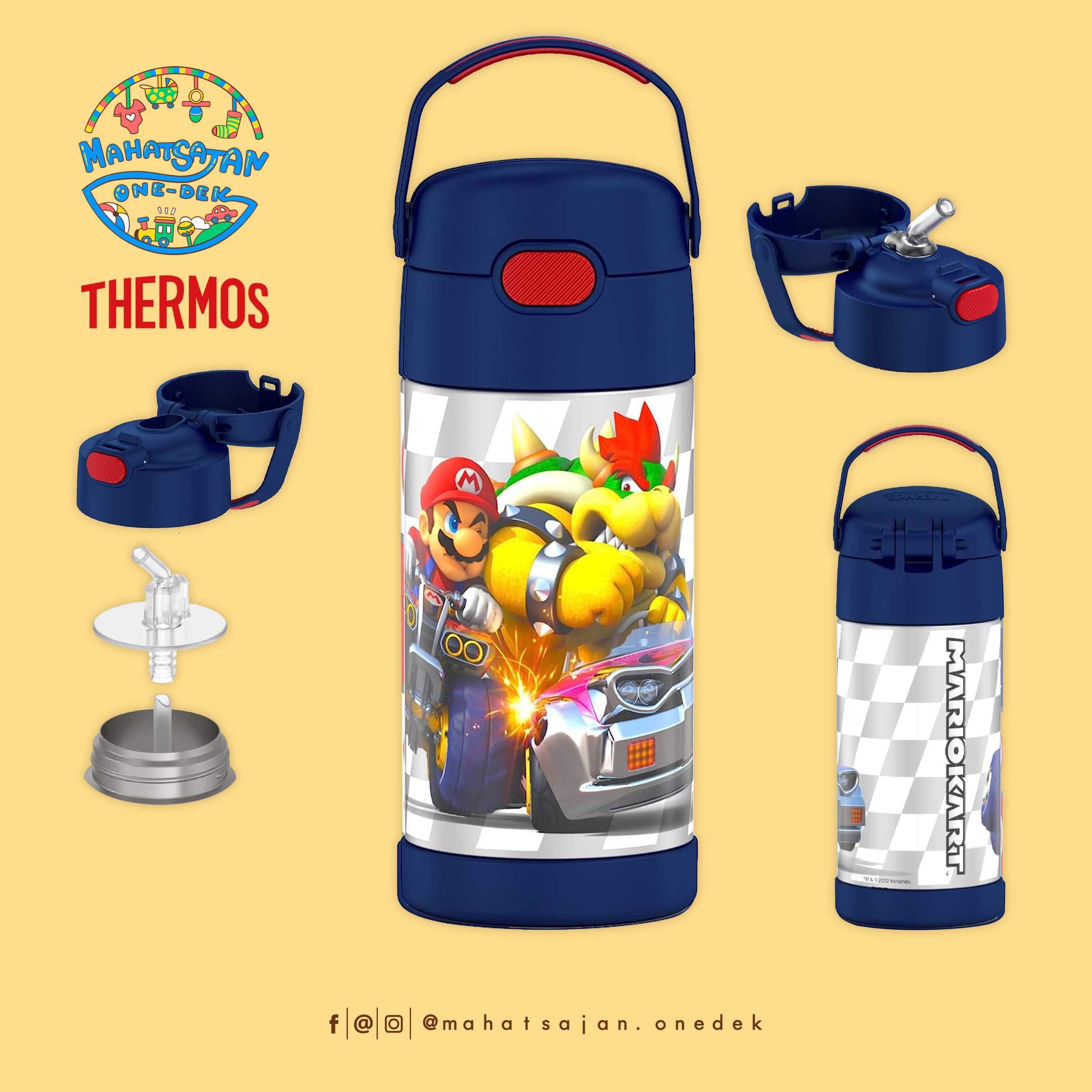 Mario Thermos Vacuum Insulated Stainless Steel 12 Oz Funtainer กระติกดูดน้ำแตนเลส