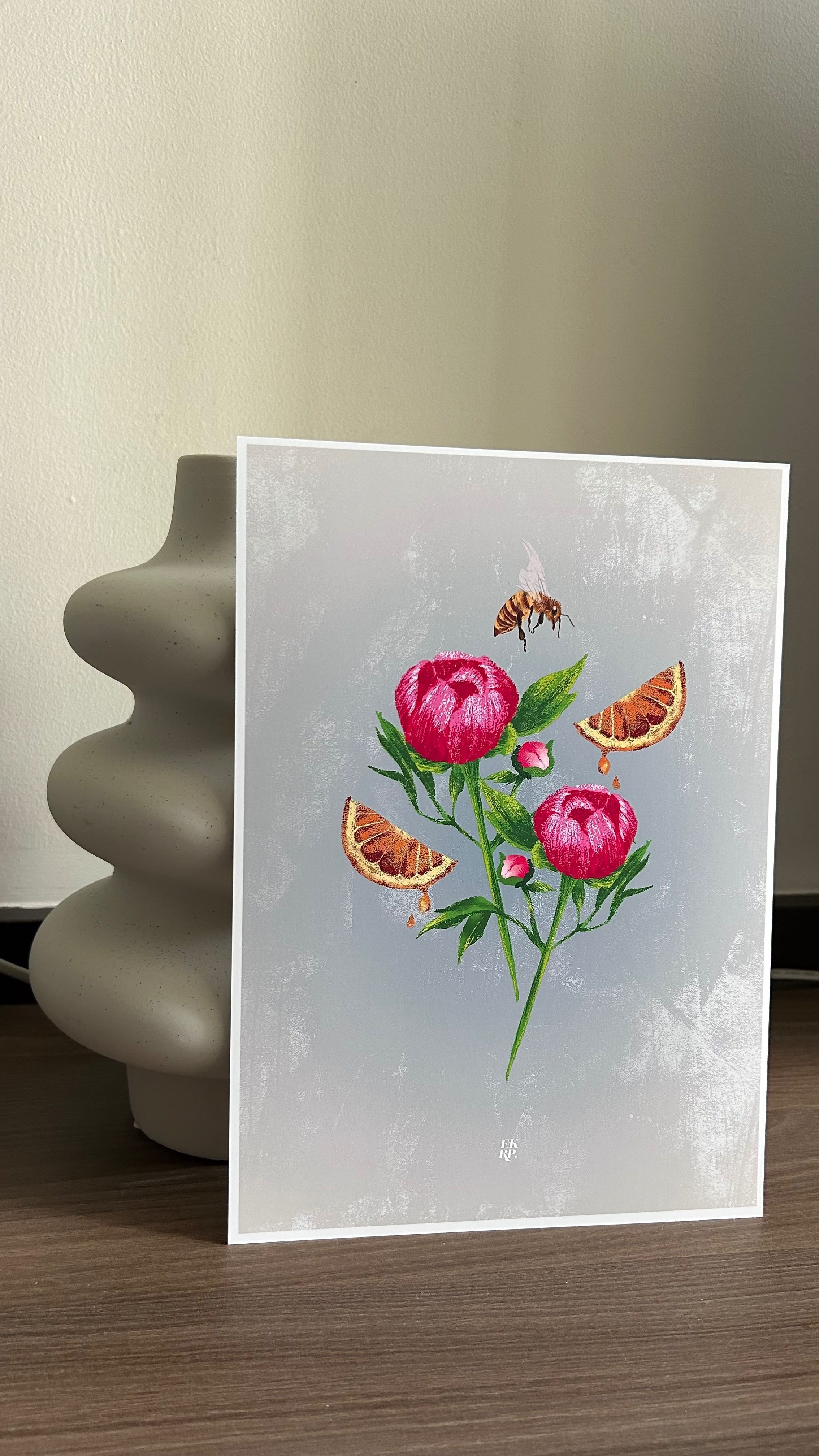 Bee & Peony - A4 Size~Art print