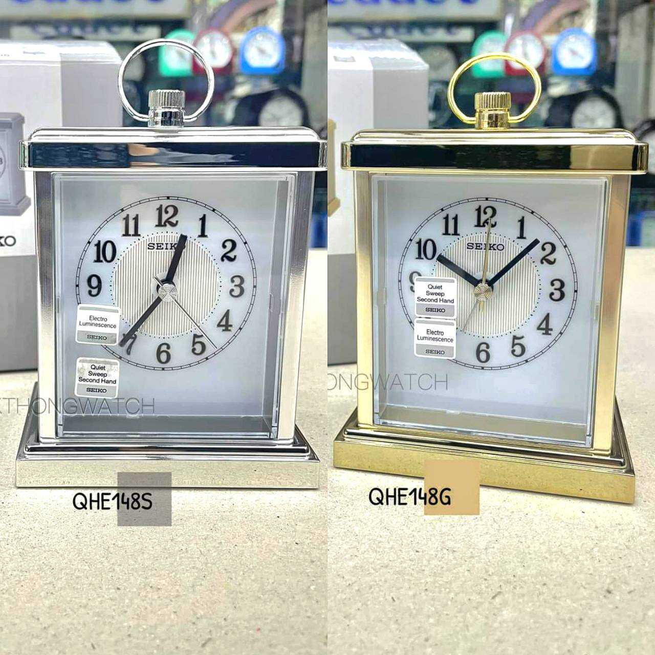 SEIKO CLOCKS นาฬิกาตั้งโต๊ะ รุ่น QHE148S(สีเงิน) / QHE148G(สีทอง) เดินเรียบ, ปลุก, Snooze