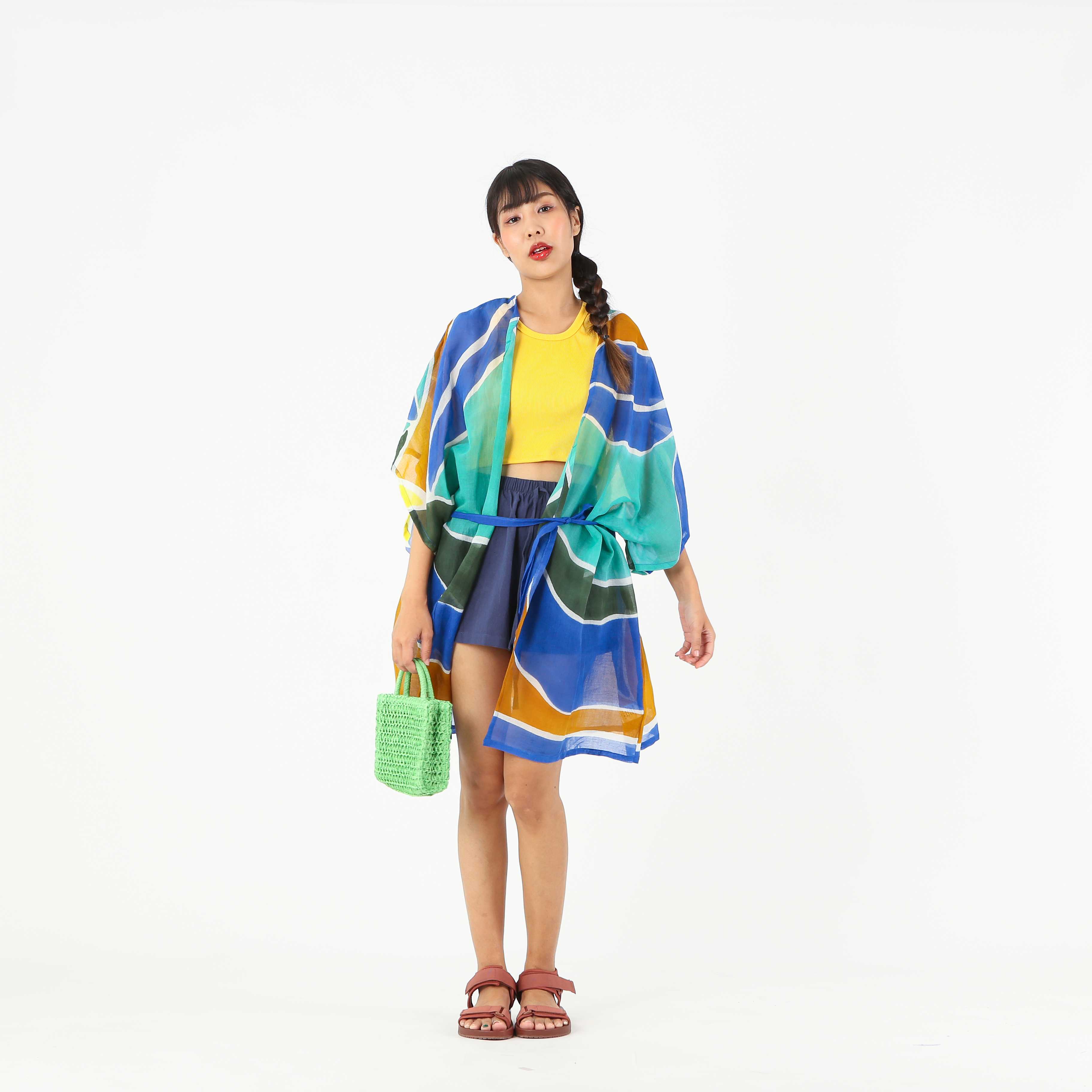 (Pre-order) Blouse Kimono Robe Cotton Voile Hand Paint Free Size