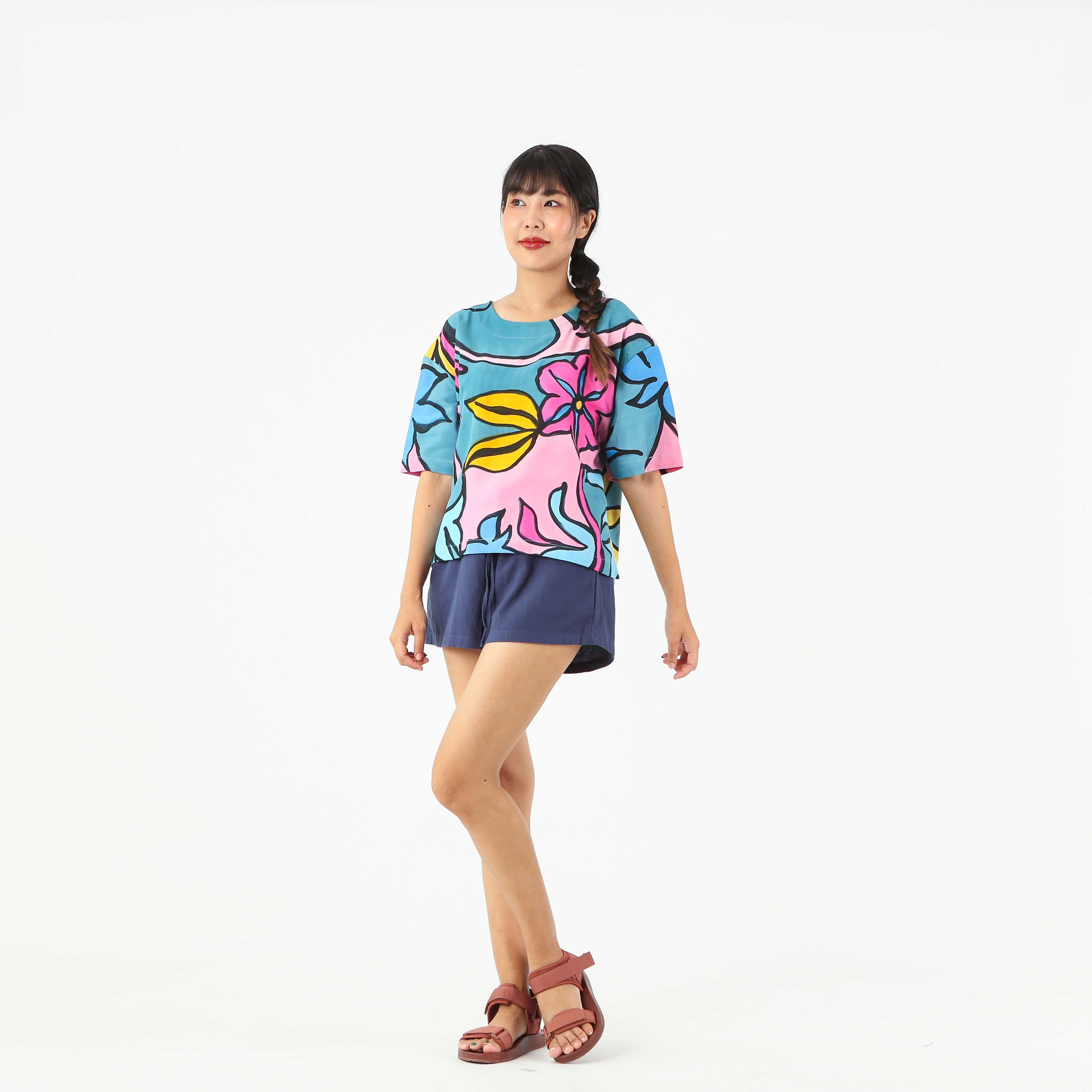 (Pre-order) Abstract Cotton Rayon Kimono Blouse Hand Paint Free Size